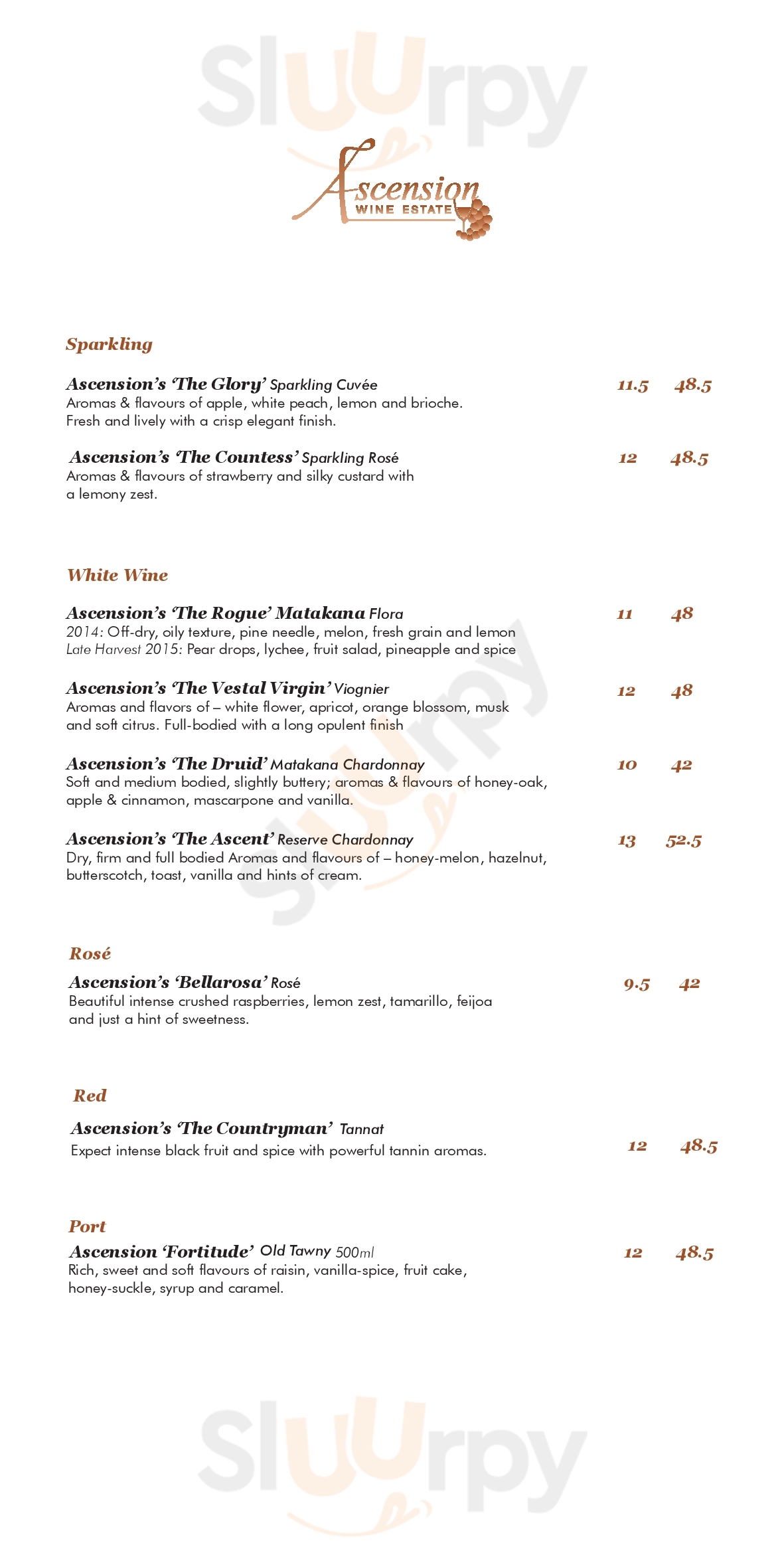 Ascension Winery menù, Matakana Menu Sluurpy