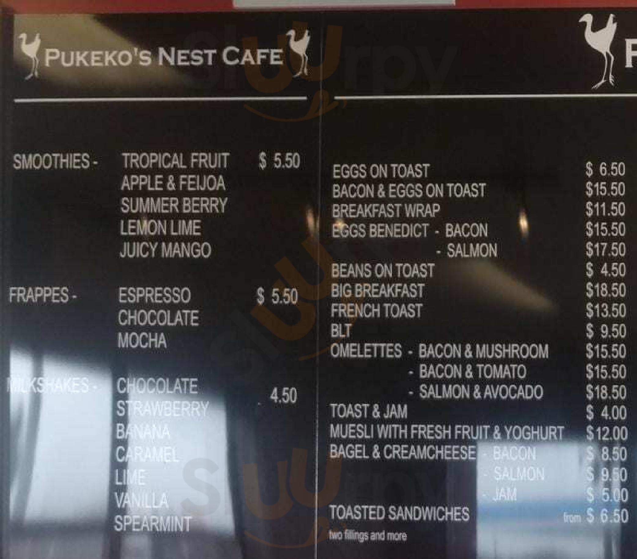 Pukeko's Nest Cafe menù, Pukekohe Main Menu Sluurpy