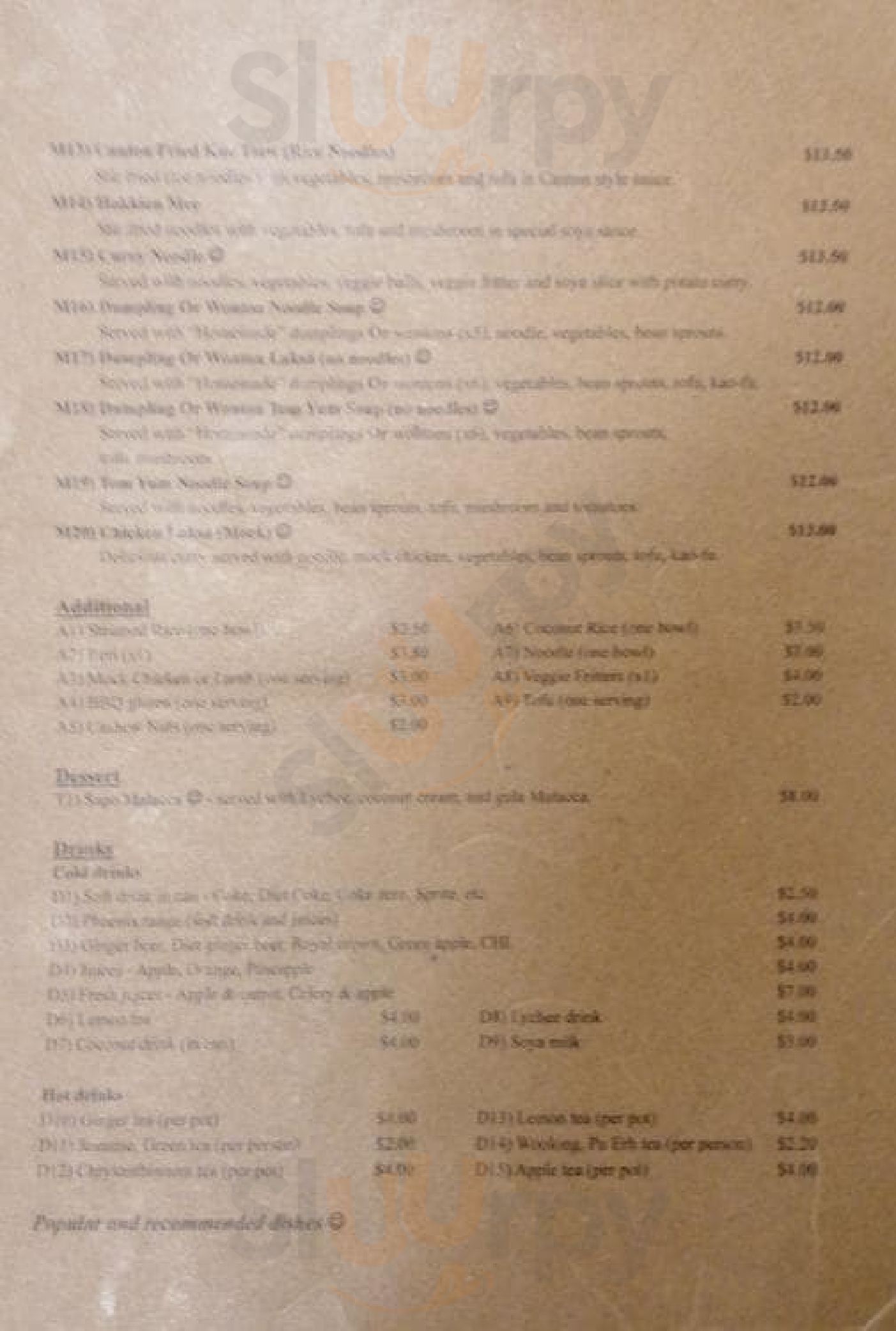 Aunty Mena's Vegetarian Cafe menù, Wellington Main Menu Sluurpy