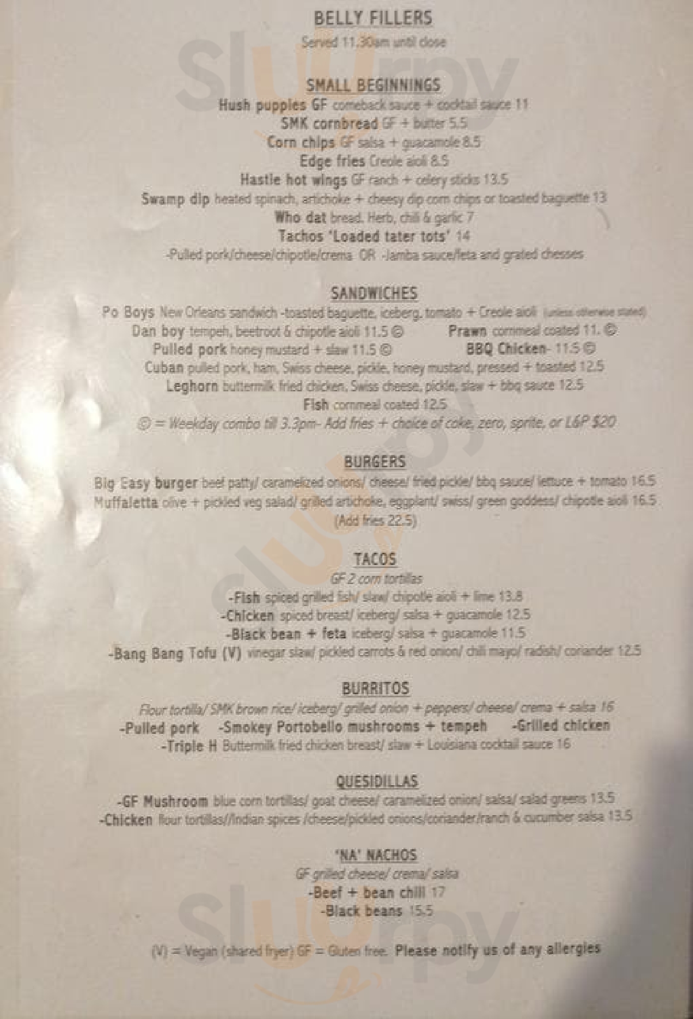 Sweet Mother's Kitchen menù, Wellington Main Menu Sluurpy