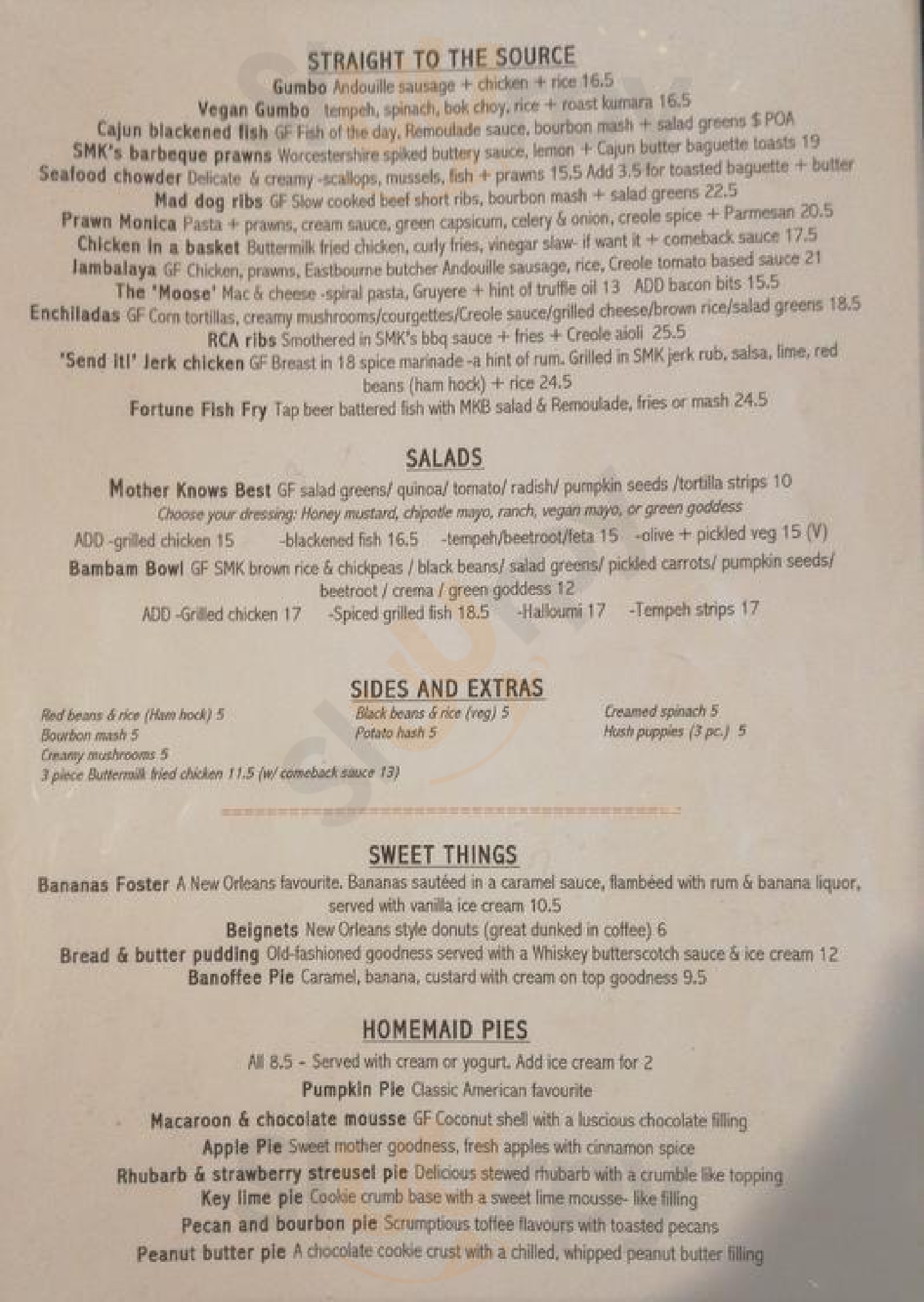 Sweet Mother's Kitchen menù, Wellington Main Menu Sluurpy