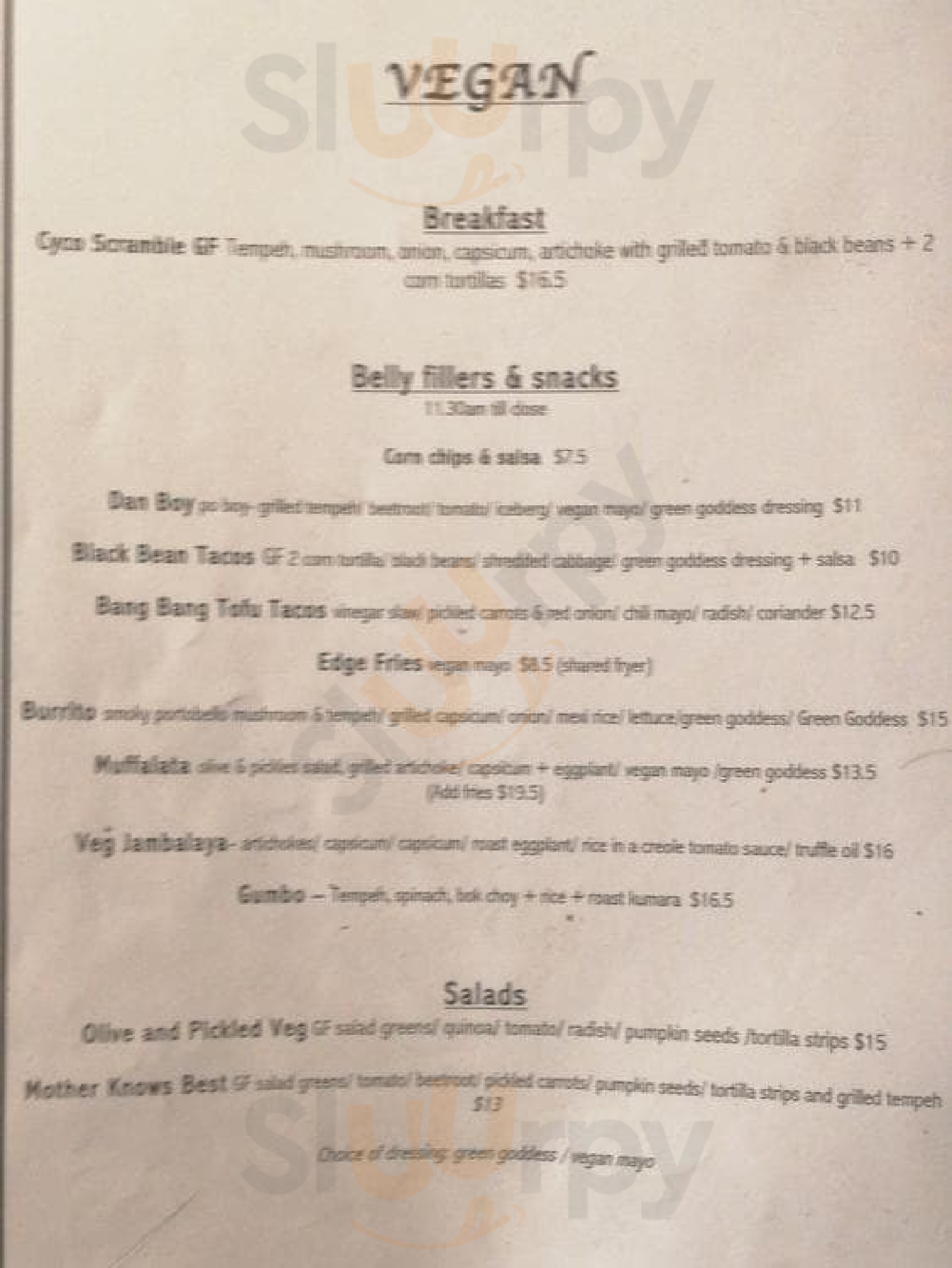 Sweet Mother's Kitchen menù, Wellington Main Menu Sluurpy