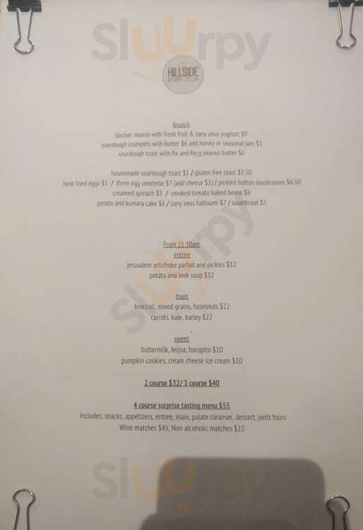 Hillside Kitchen And Cellar menù, Wellington All Sluurpy