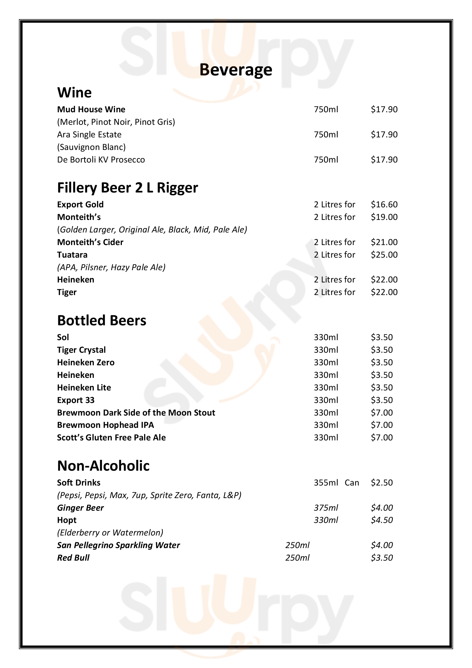 The Rowdy Kitchen menù, Christchurch Main Menu Sluurpy