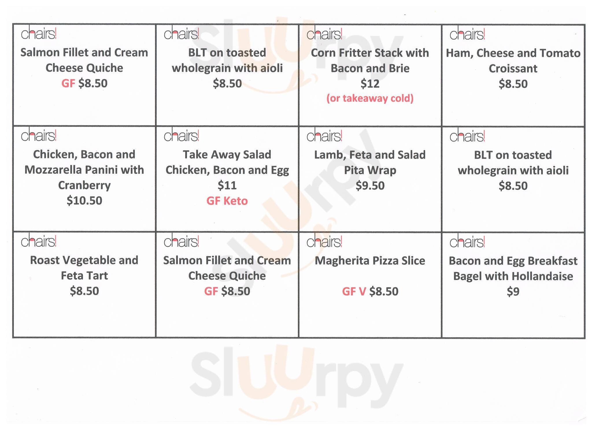 Chairs Cafe menù, Snells Beach All Sluurpy