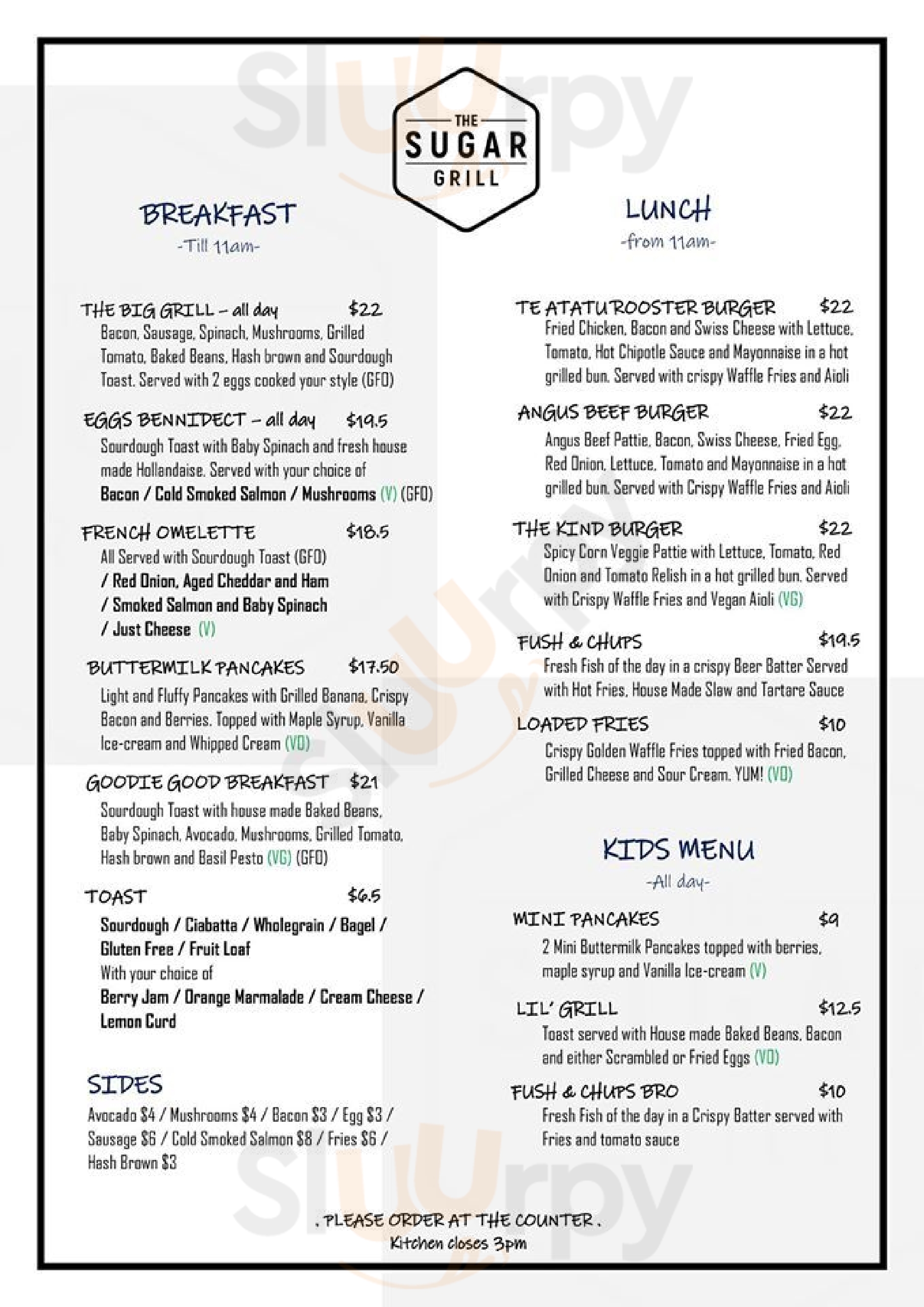 The Sugar Grill menù, Te Atatu Main Menu Sluurpy