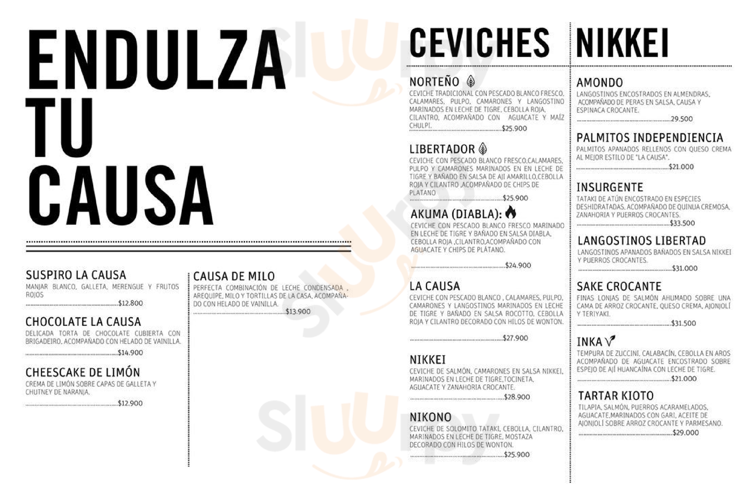 La Causa menù, Medellín Main Menu Sluurpy