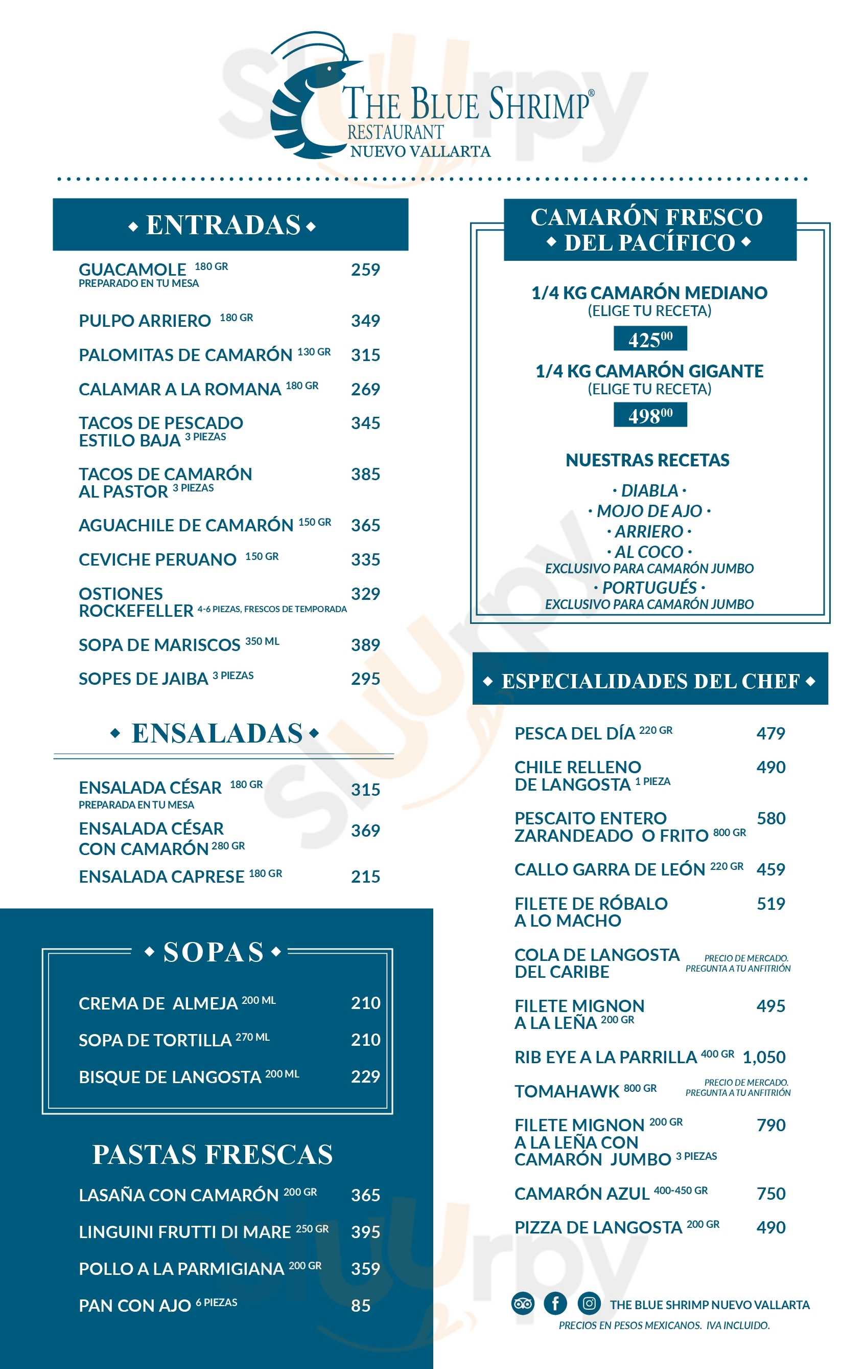 The Blue Shrimp Nuevo Vallarta menù, Nuevo Vallarta Main Menu Sluurpy