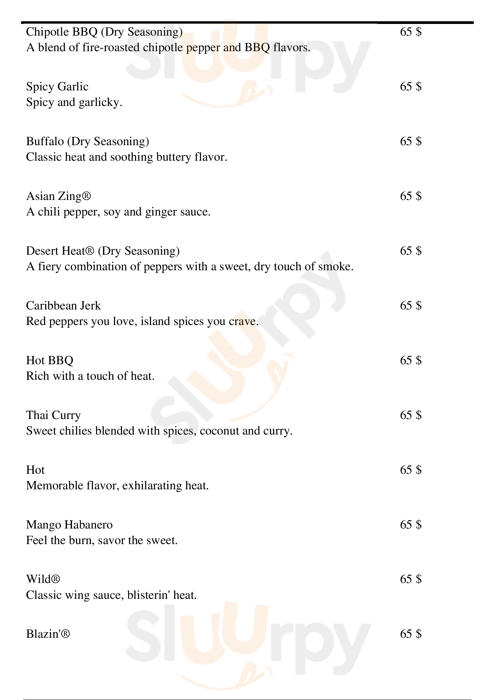 Buffalo Wild Wings menù, Roanoke Main Menu Sluurpy