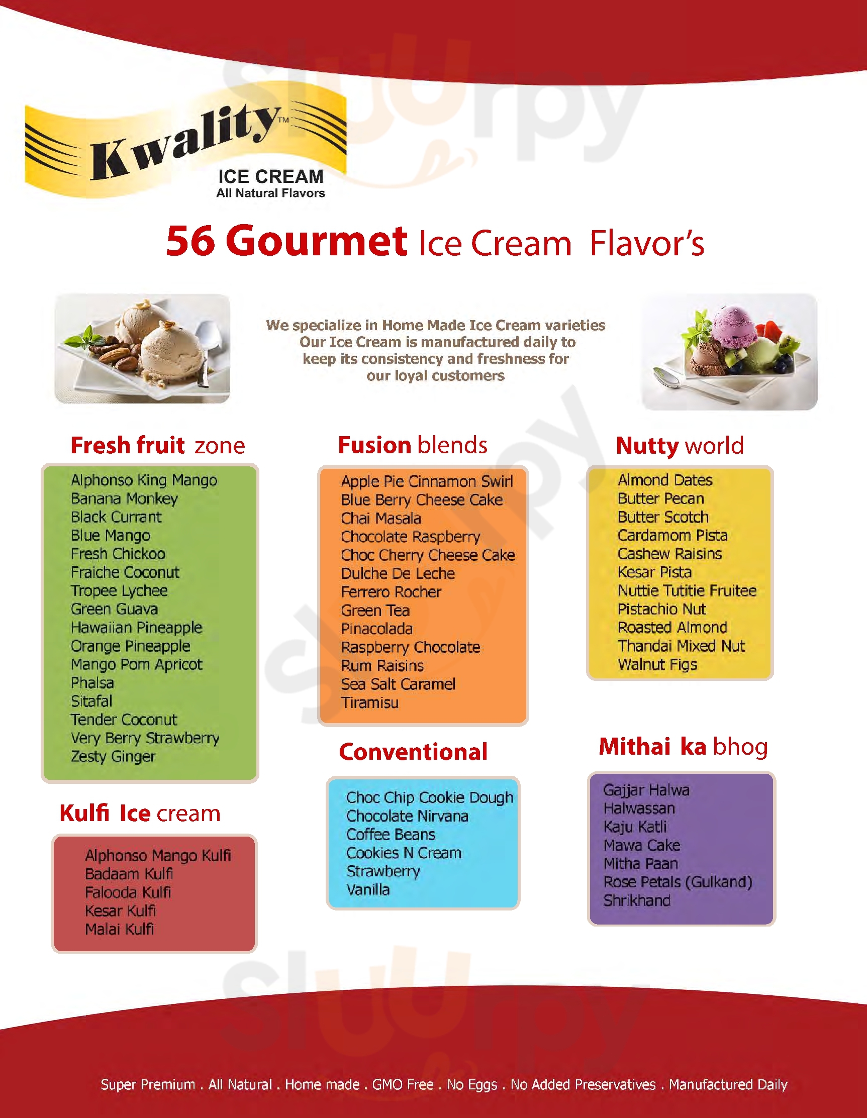 Kwality Ice Cream menù, Edison Main Menu Sluurpy