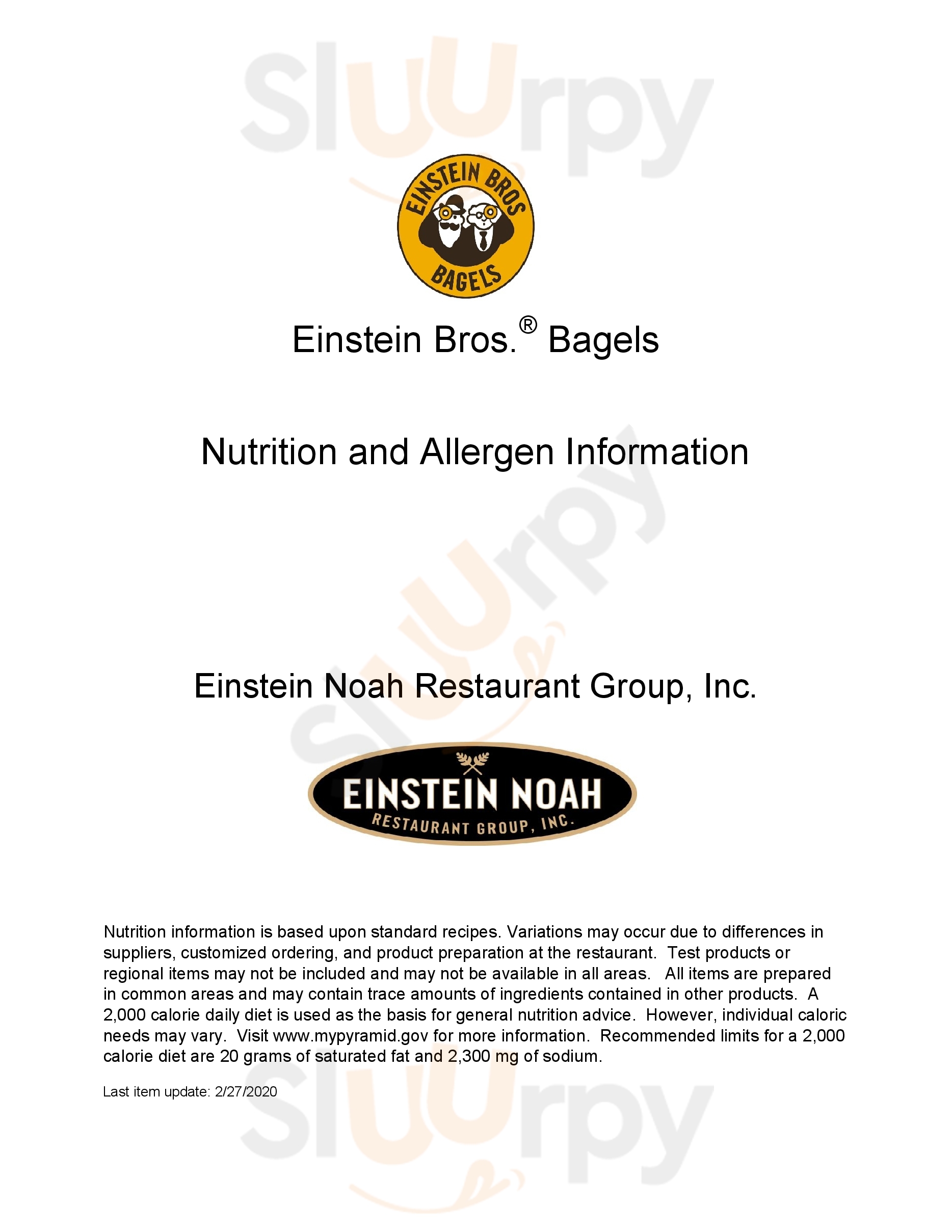 Einstein Bros menù, Dearborn Main Menu Sluurpy
