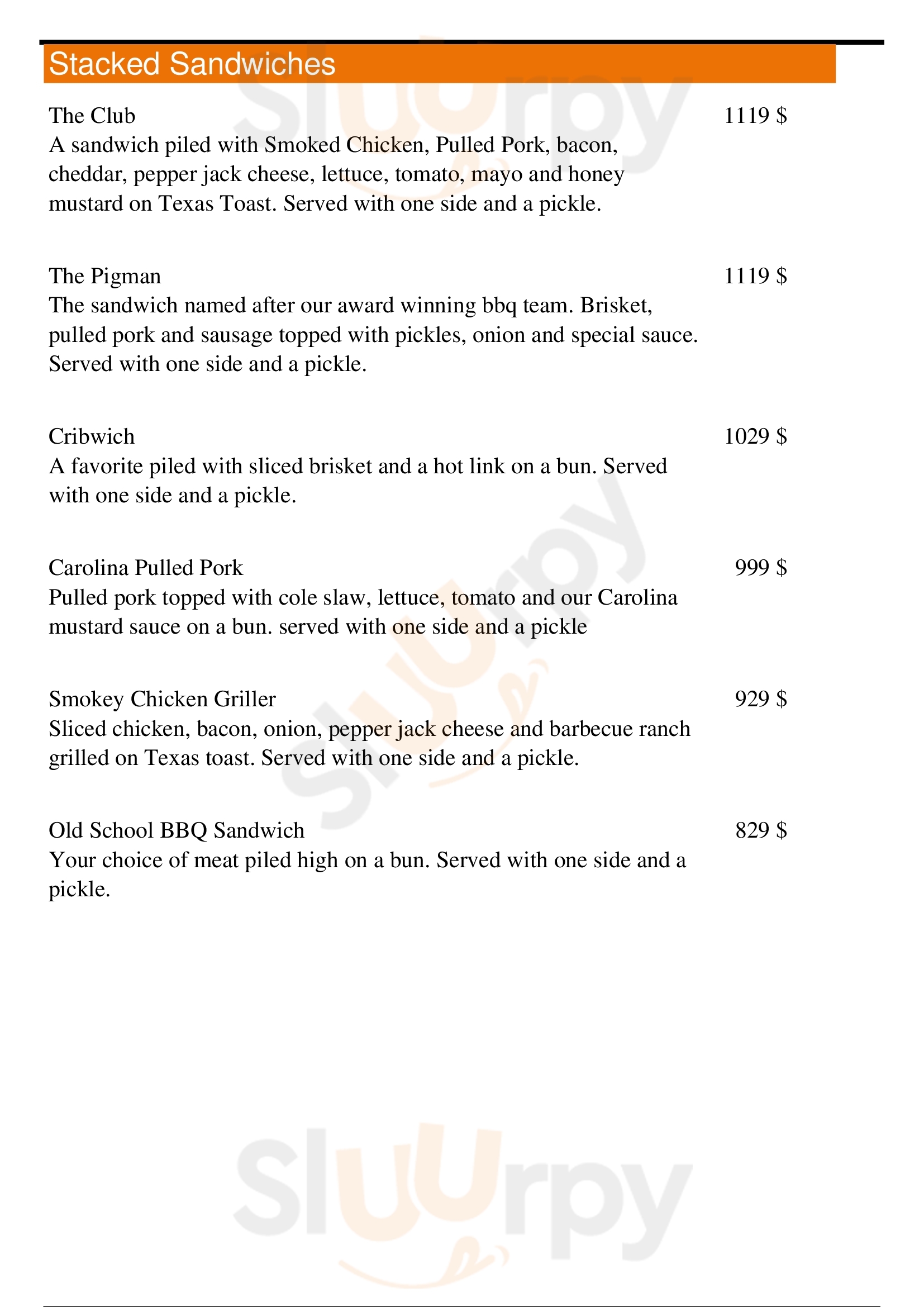 Rib Crib menù, Searcy Main Menu Sluurpy