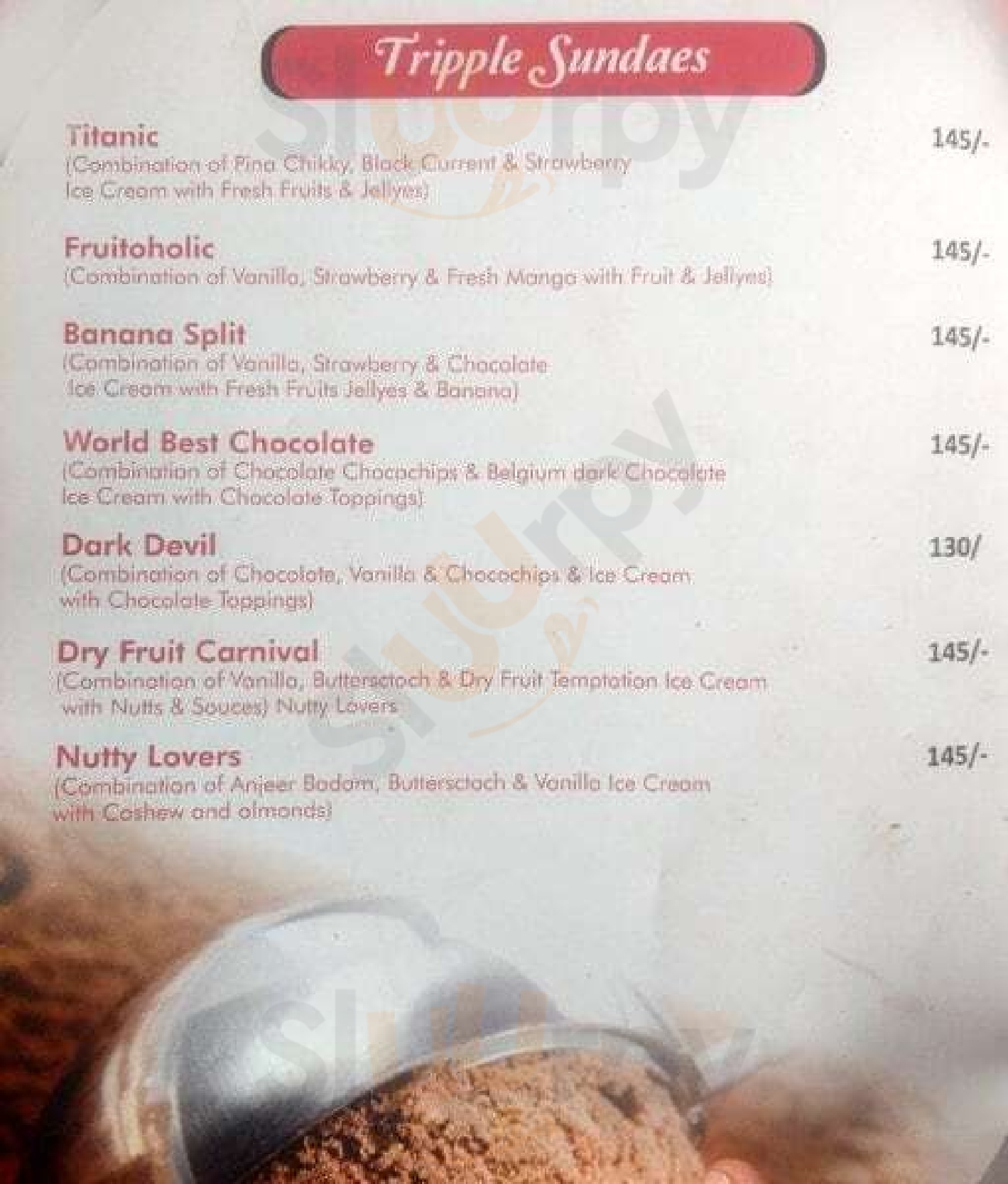 Temptations Gourmet Ice Creams menù, Hyderabad Main Menu Sluurpy
