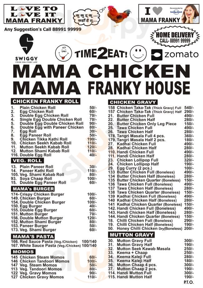 Mama Chicken Mama Franky House menù, Agra All Sluurpy