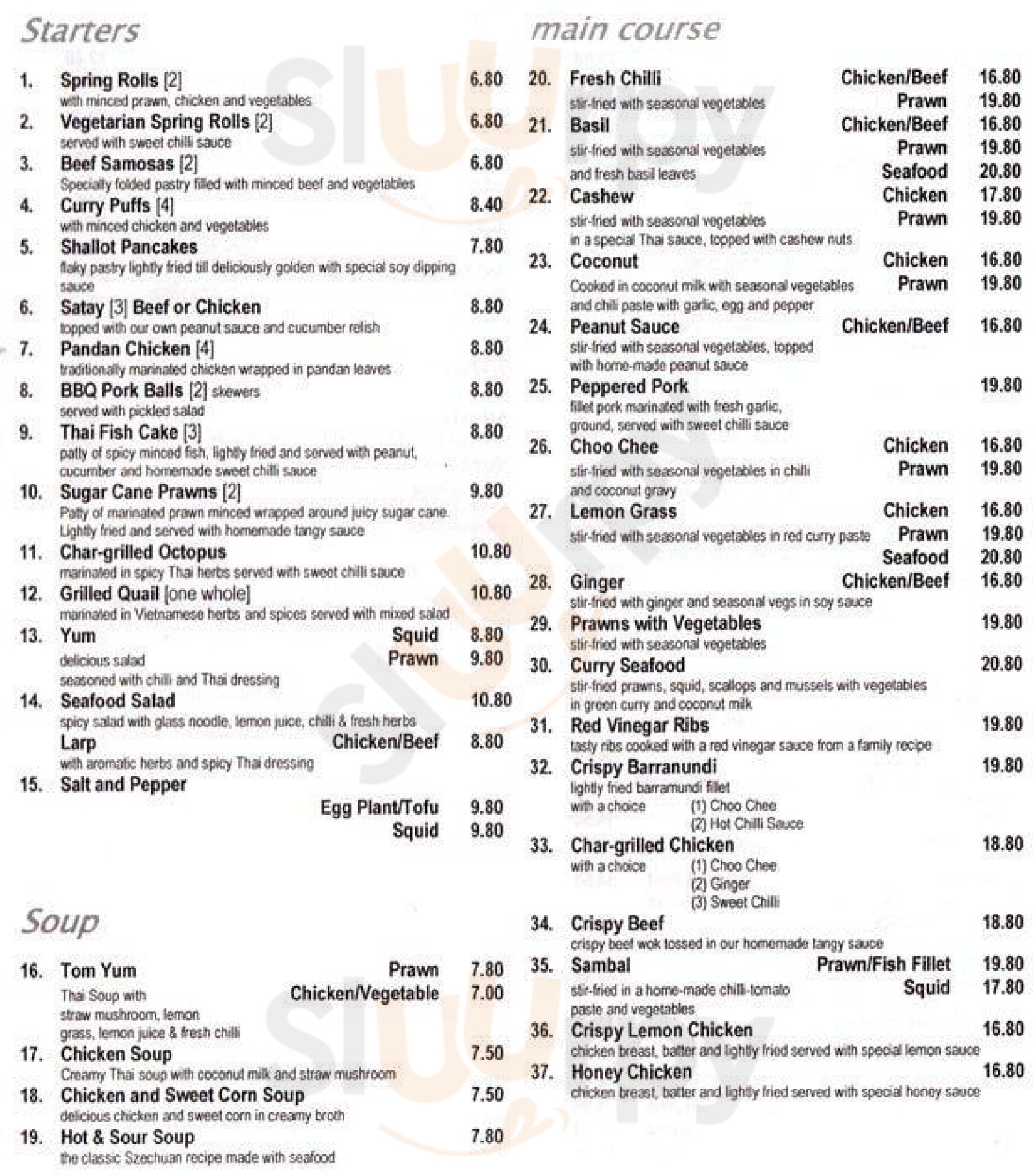 Spices Glenelg menù, Glenelg Main Menu Sluurpy