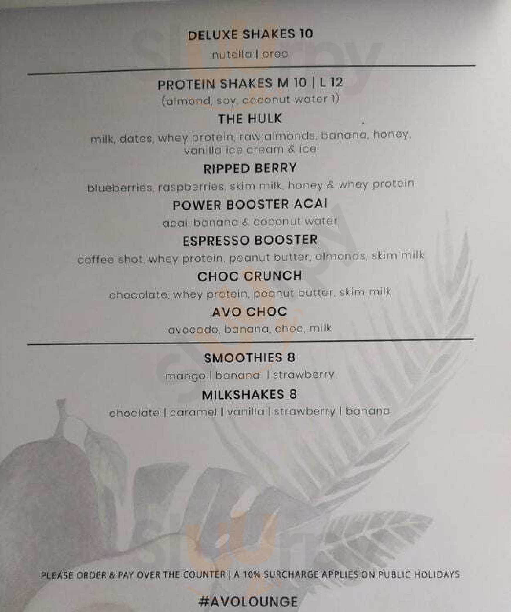 Avocado Lounge menù, Brighton le Sands Main Menu Sluurpy