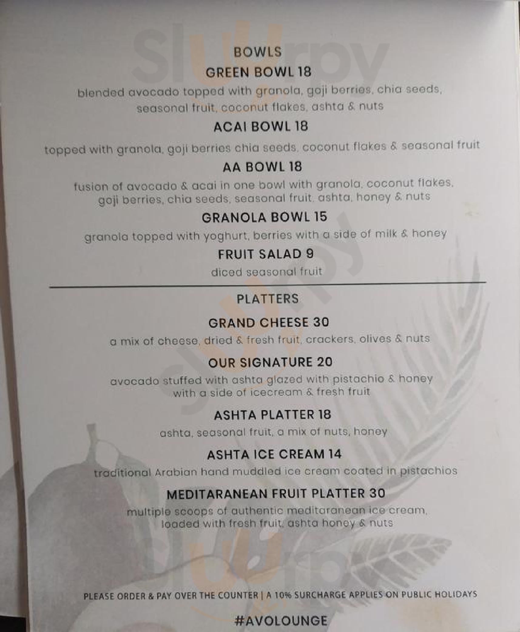 Avocado Lounge menù, Brighton le Sands Main Menu Sluurpy