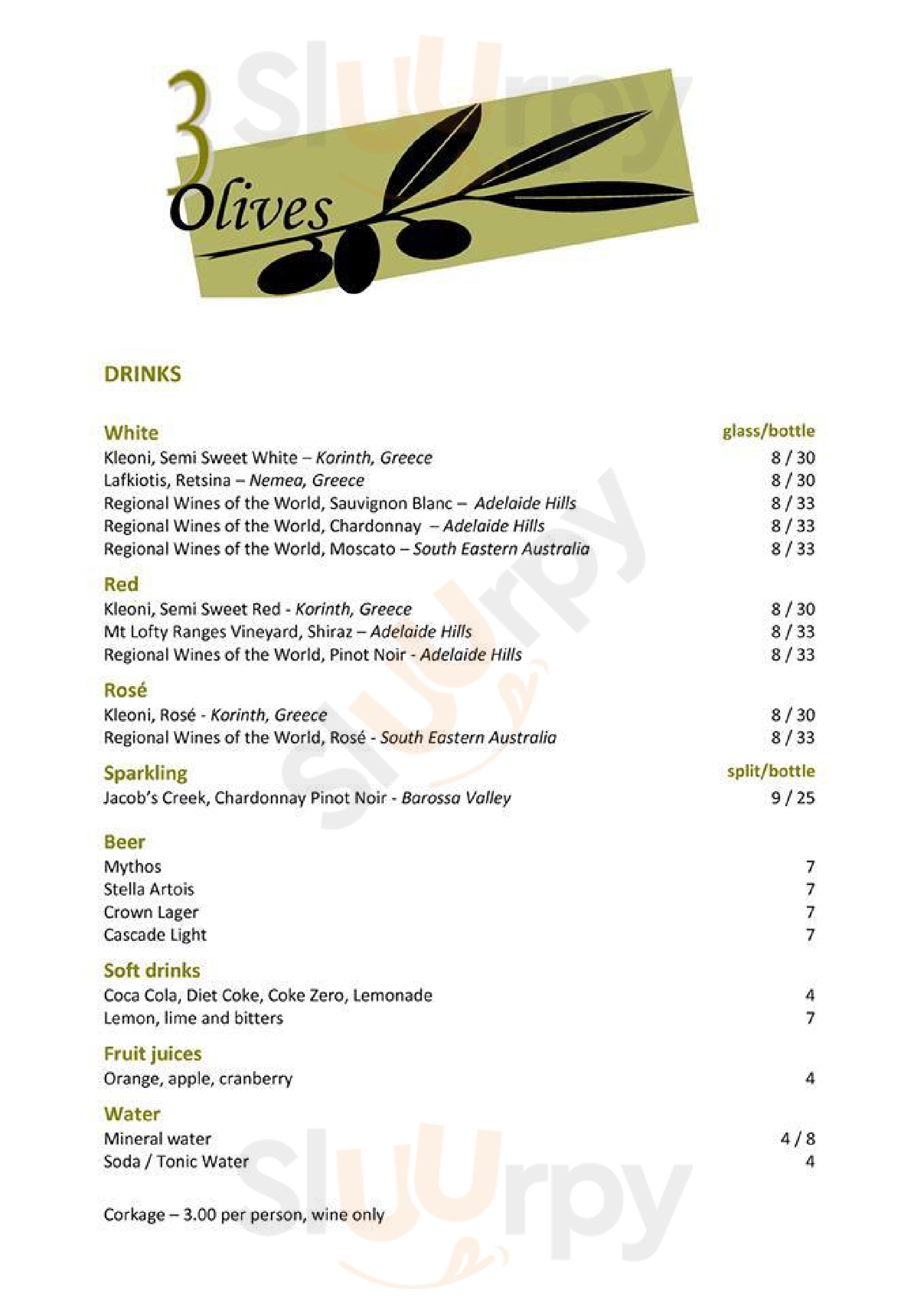 3 Olives menù, Enmore Main Menu Sluurpy