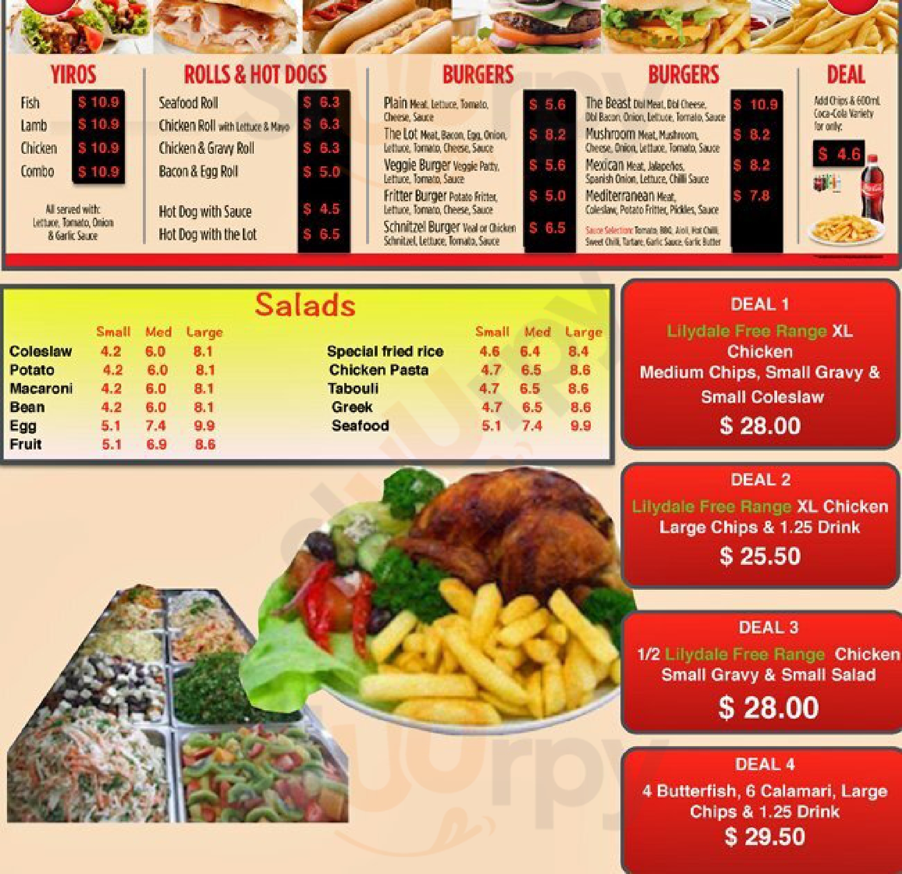 Tea Tree Gully Charcoal Chickens menù, Tea Tree Gully Main Menu Sluurpy