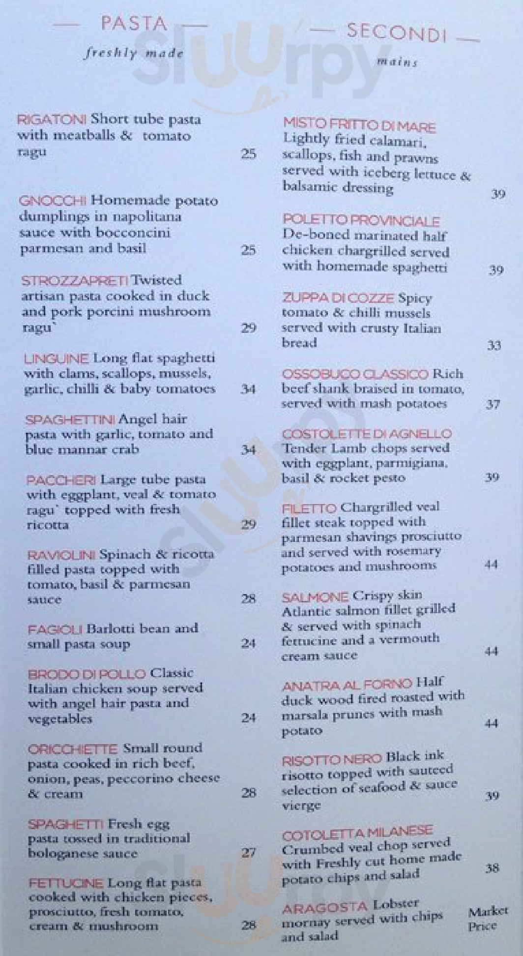 Bellissimo Cafe menù, Claremont Main Menu Sluurpy