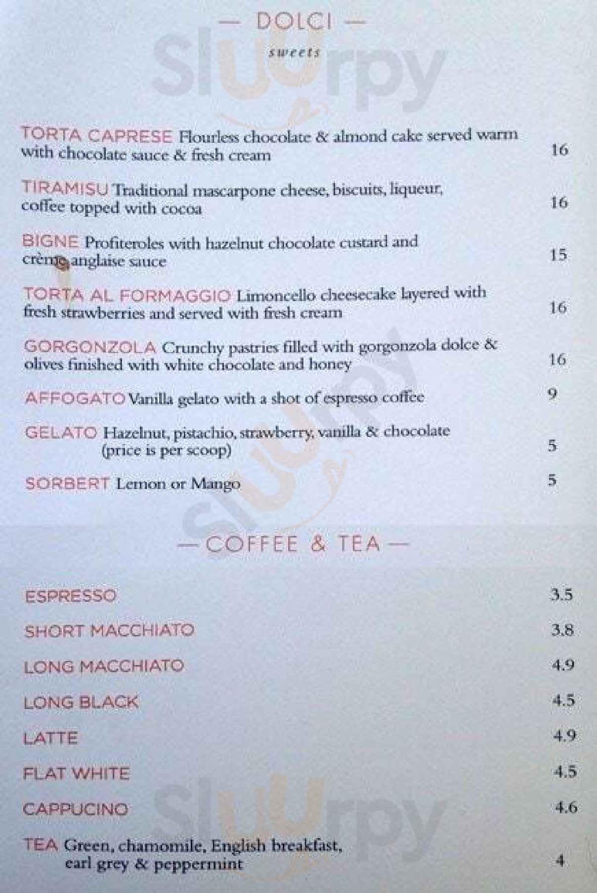 Bellissimo Cafe menù, Claremont Main Menu Sluurpy