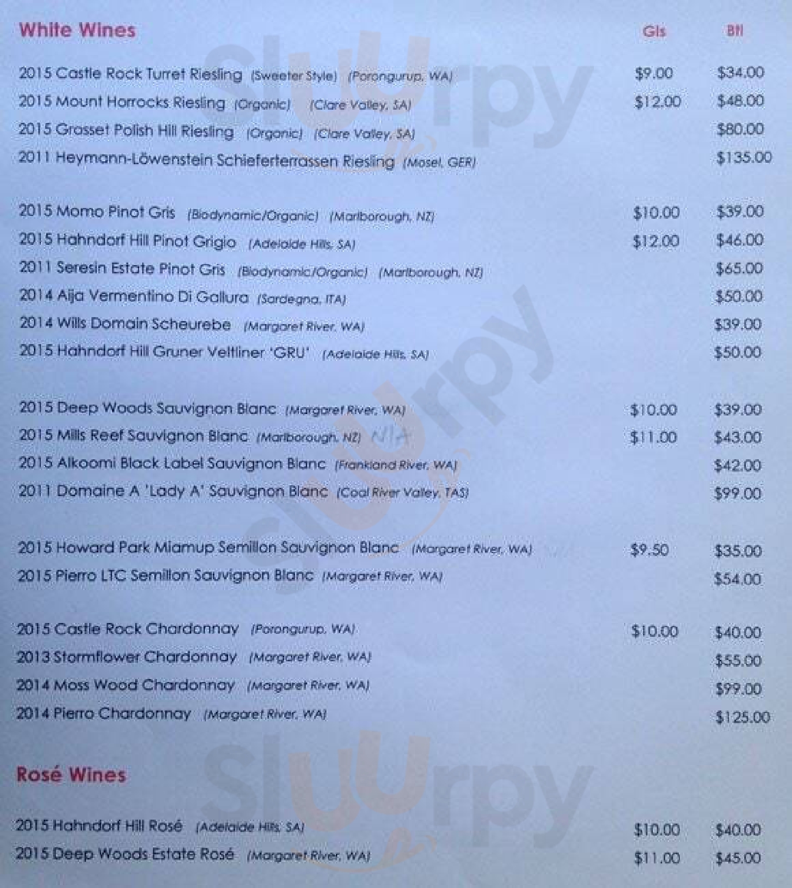 Bellissimo Cafe menù, Claremont Main Menu Sluurpy