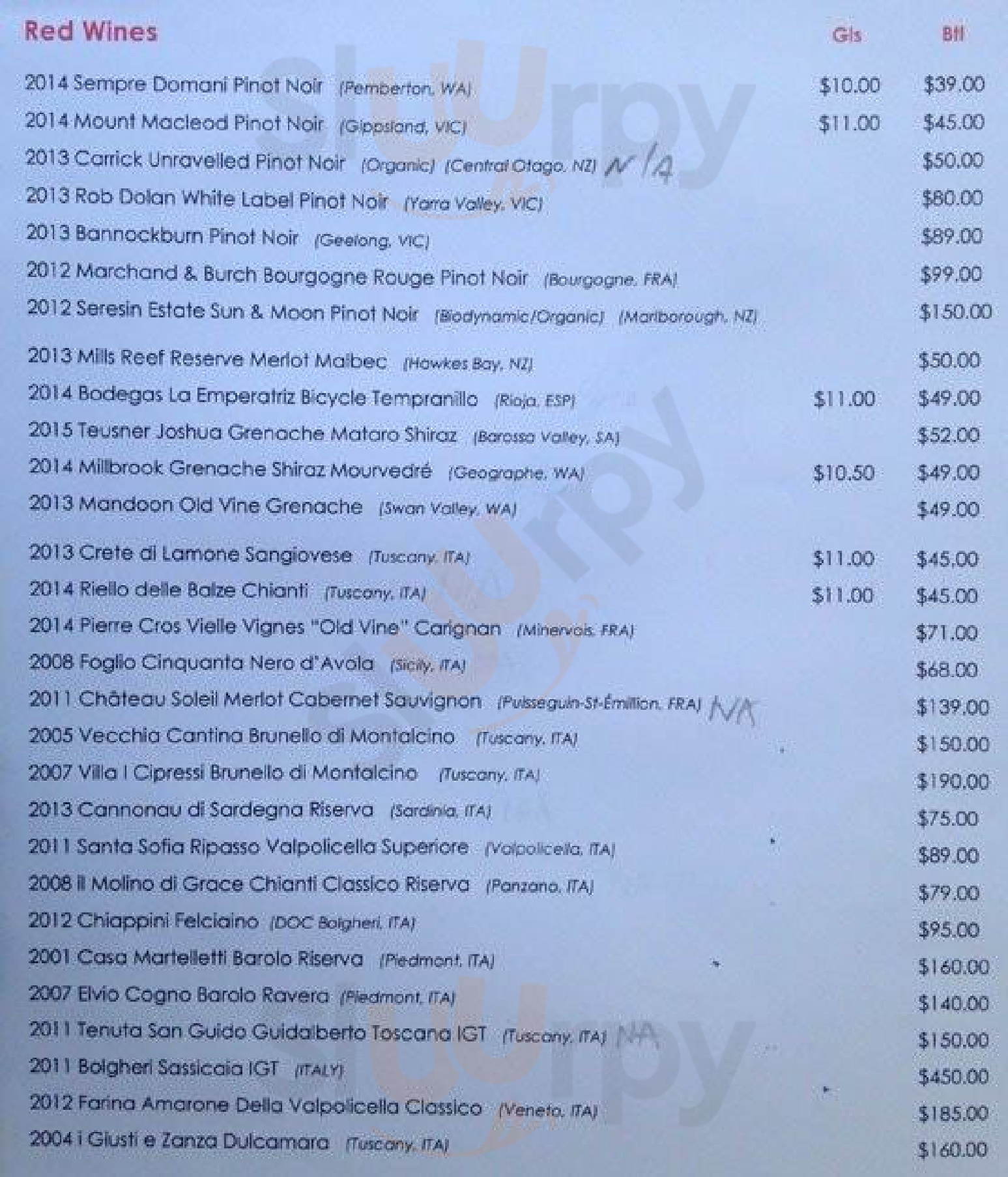 Bellissimo Cafe menù, Claremont Main Menu Sluurpy