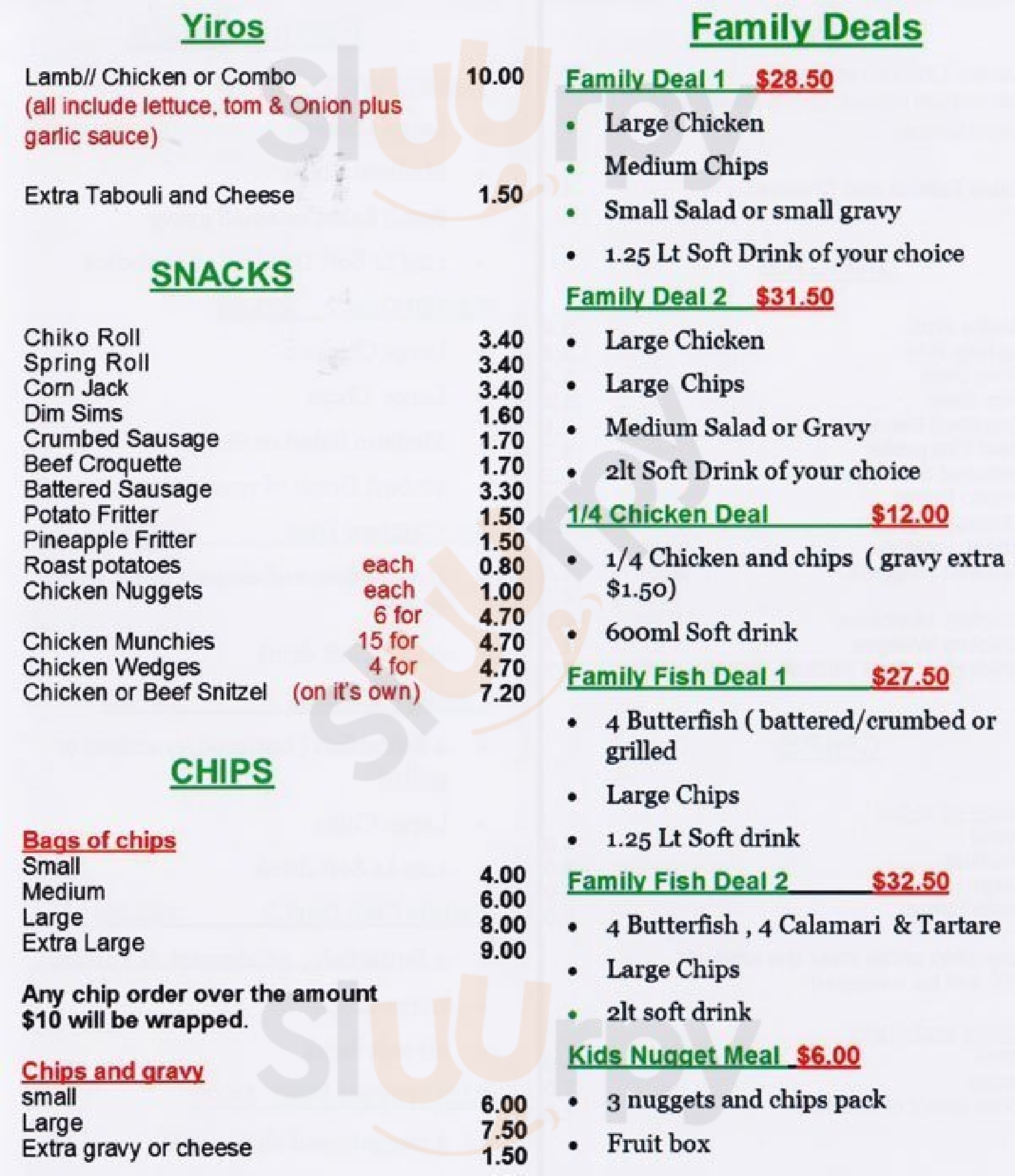 Cheek Ave Charcoal Chicken & Takeaway menù, Gawler Main Menu Sluurpy