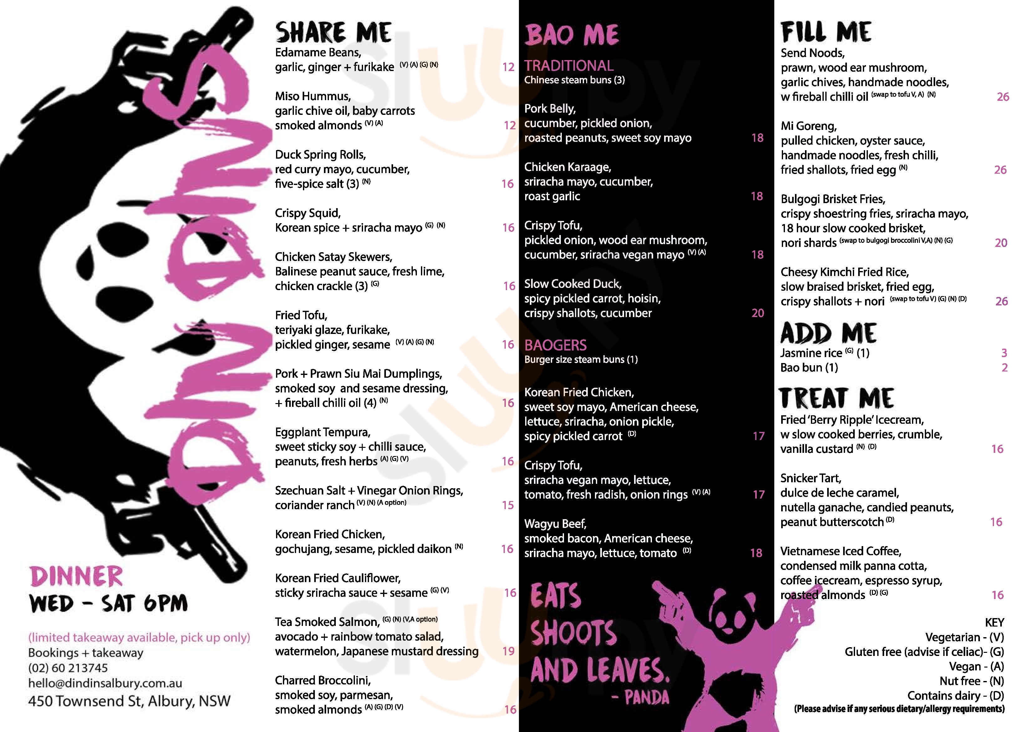 Din Dins menù, Albury Main Menu Sluurpy