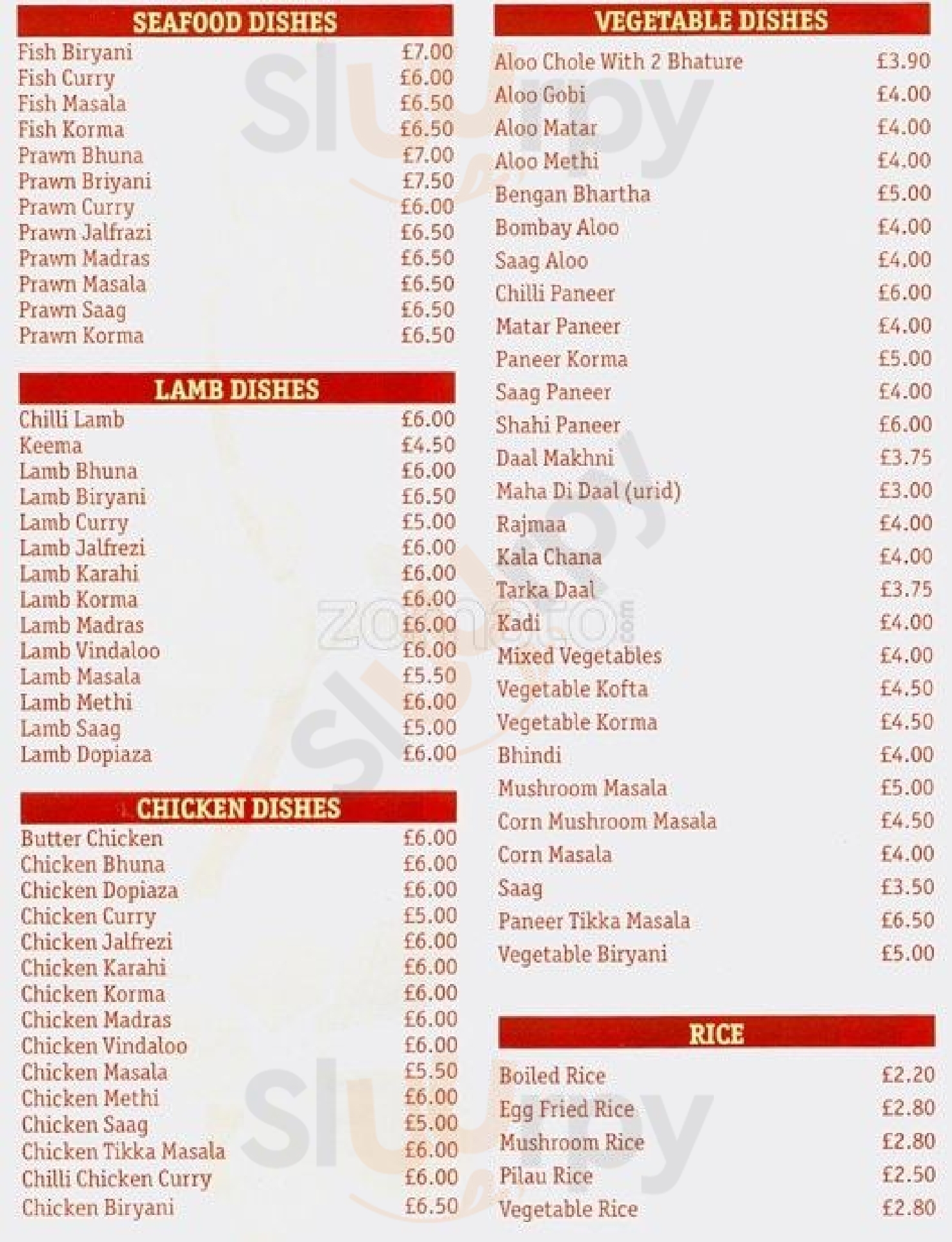 Rita's Curry House menù, Southall Main Menu Sluurpy