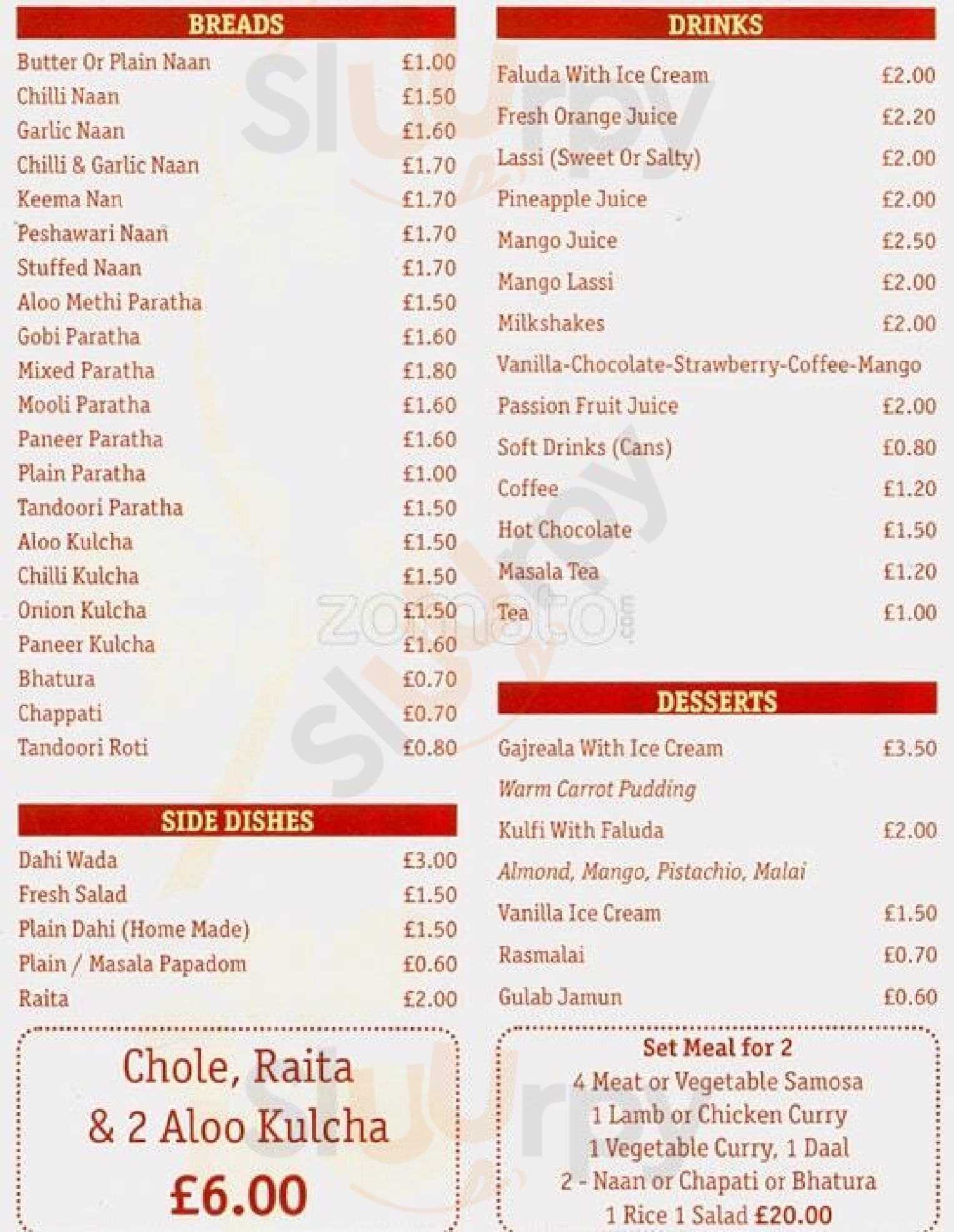 Rita's Curry House menù, Southall Main Menu Sluurpy