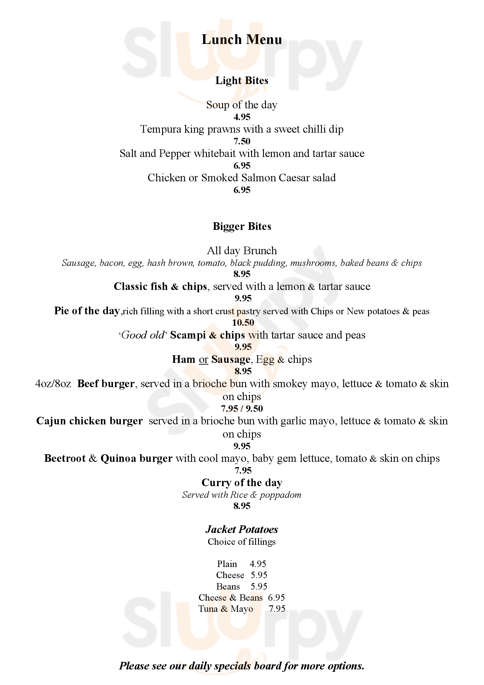 Falmouth Golf Club Bar & Restaurant menù, Falmouth Menu Sluurpy