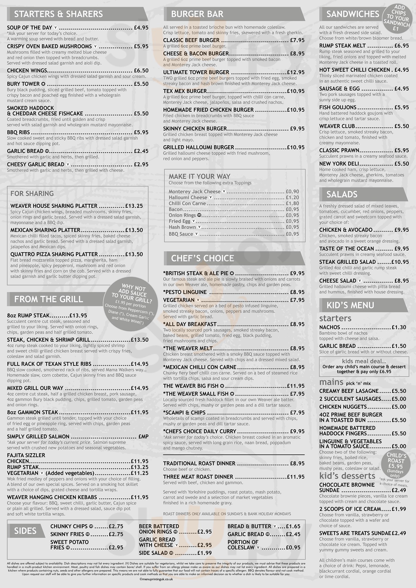 The Weaver menù, Macclesfield Main Menu Sluurpy