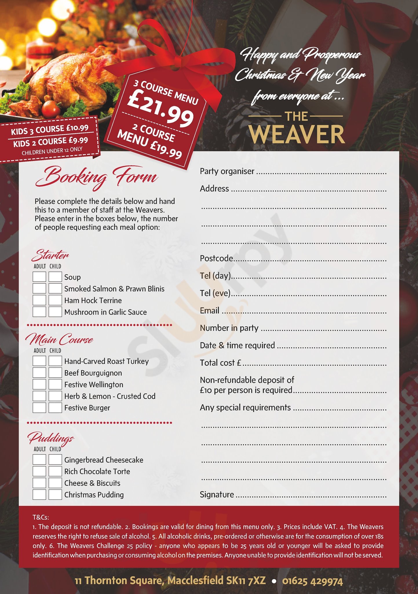 The Weaver menù, Macclesfield Main Menu Sluurpy