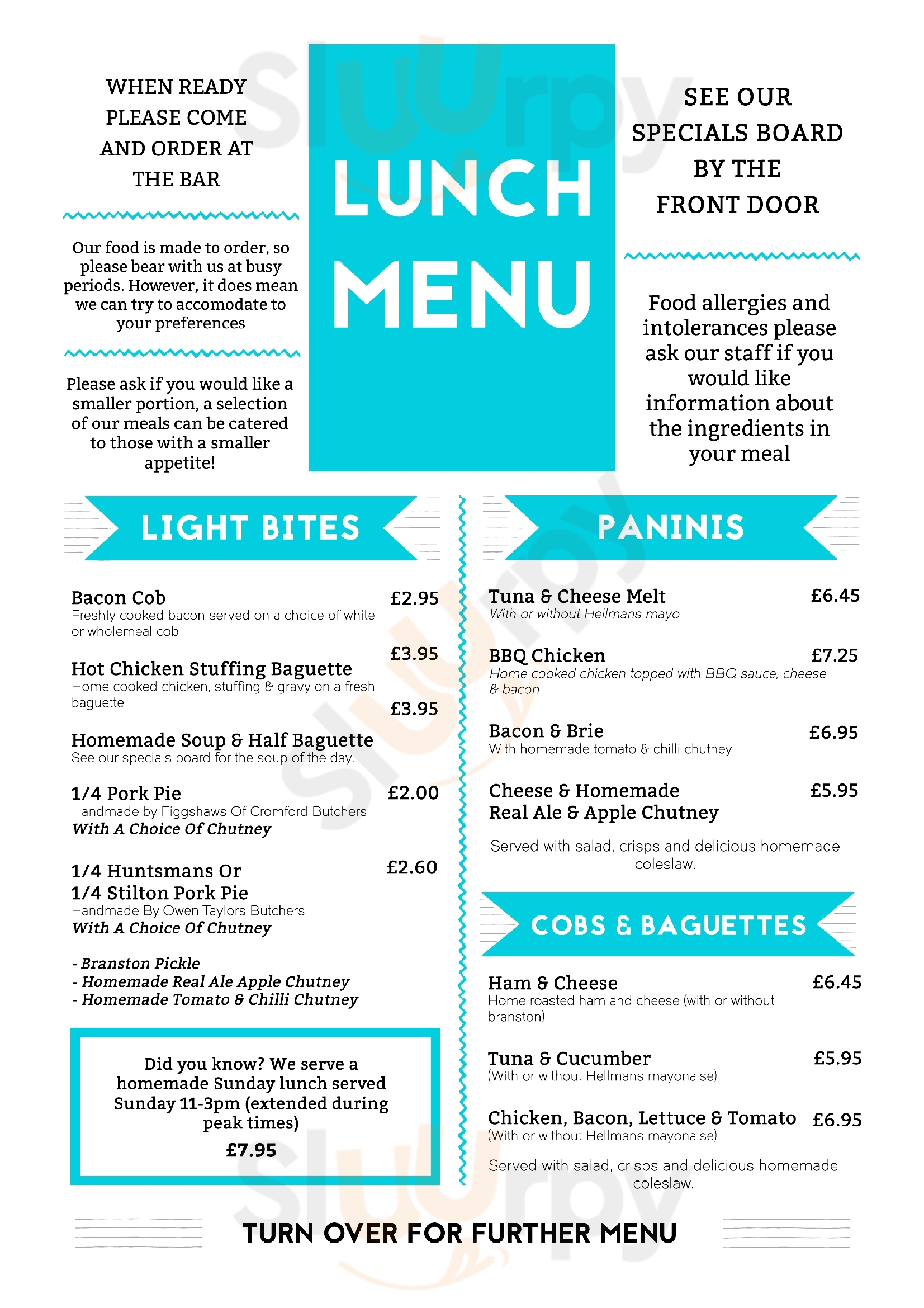 Moca Bar menù, Matlock Main Menu Sluurpy