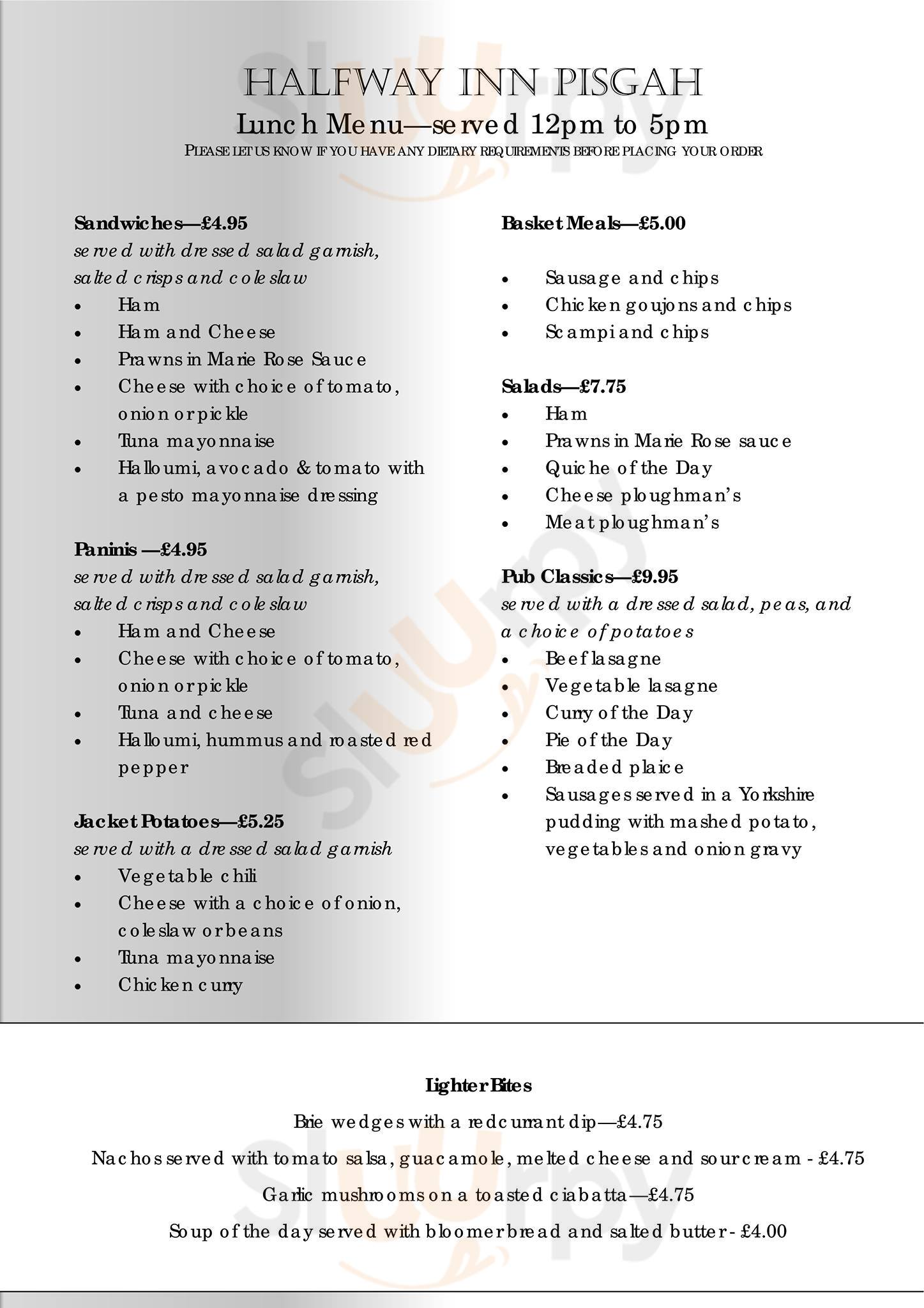 Halfway Inn Pisgah Aberystwth menù, Aberystwyth Main Menu Sluurpy