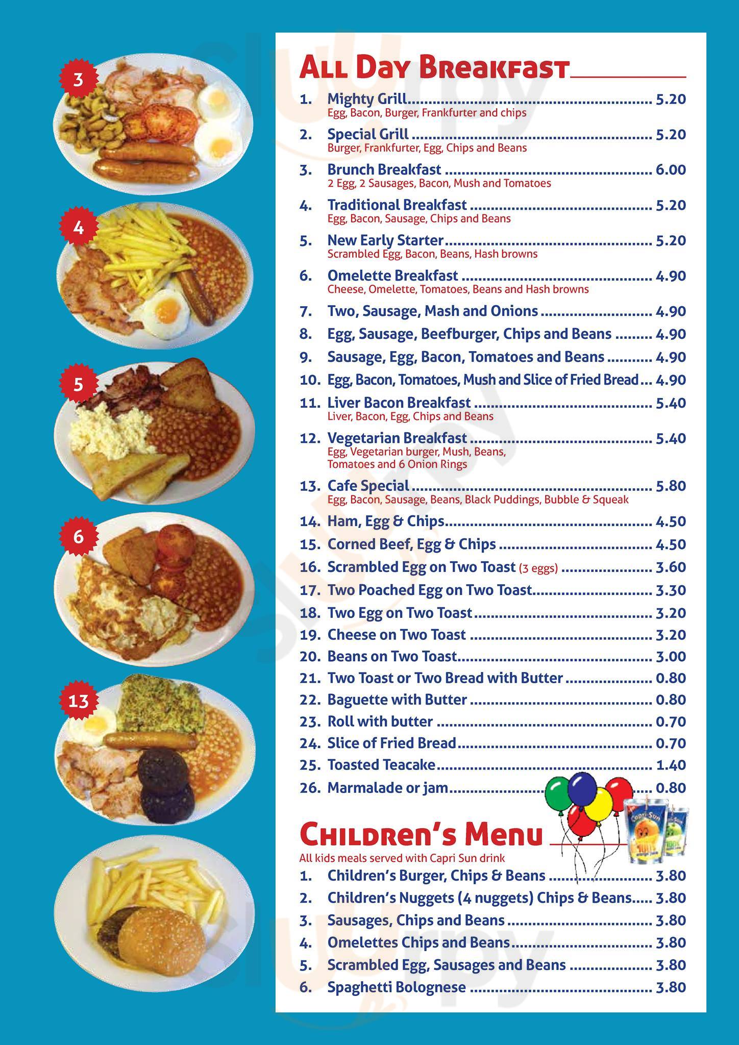 Cafe Blue menù, Harlow Main Menu Sluurpy