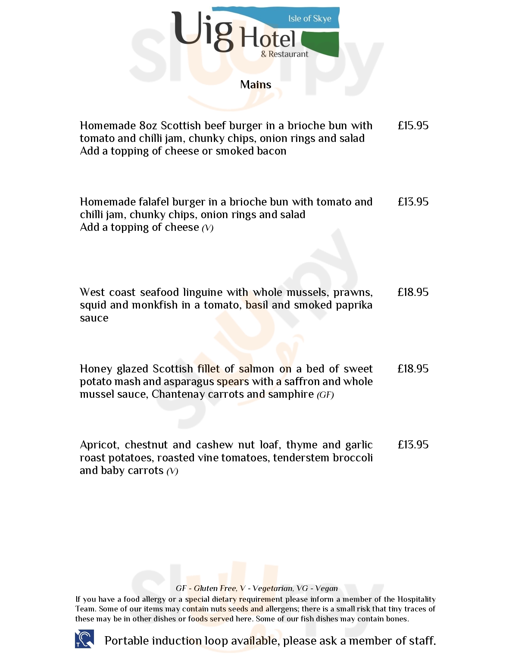 Uig Hotel Restaurant menù, Uig Main Menu Sluurpy