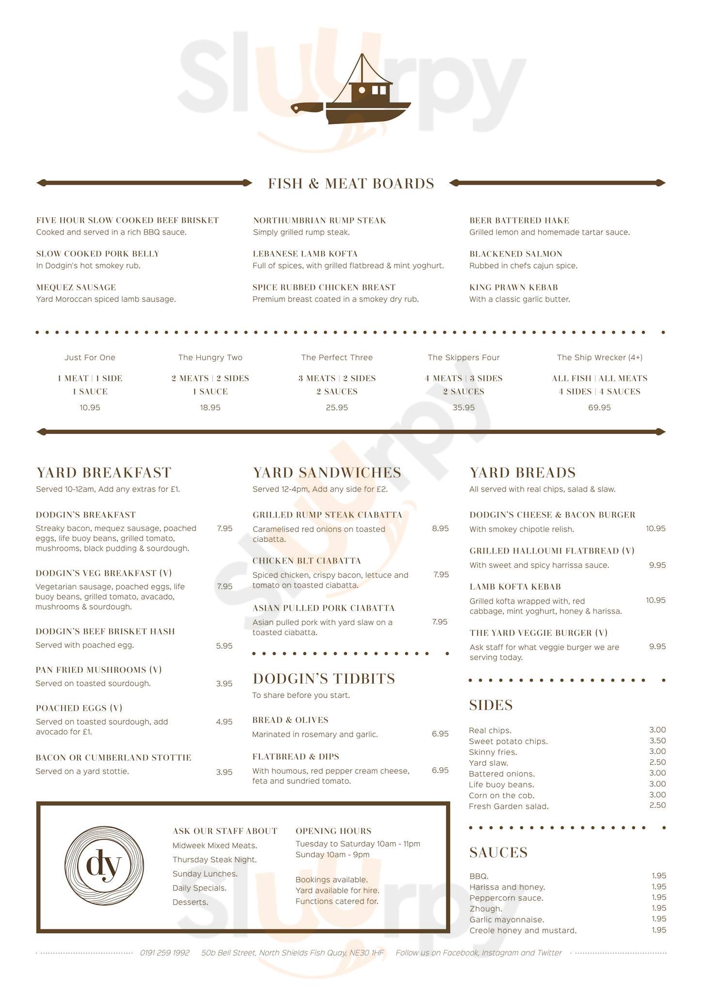 Dodgin's Yard menù, North Shields Main Menu Sluurpy
