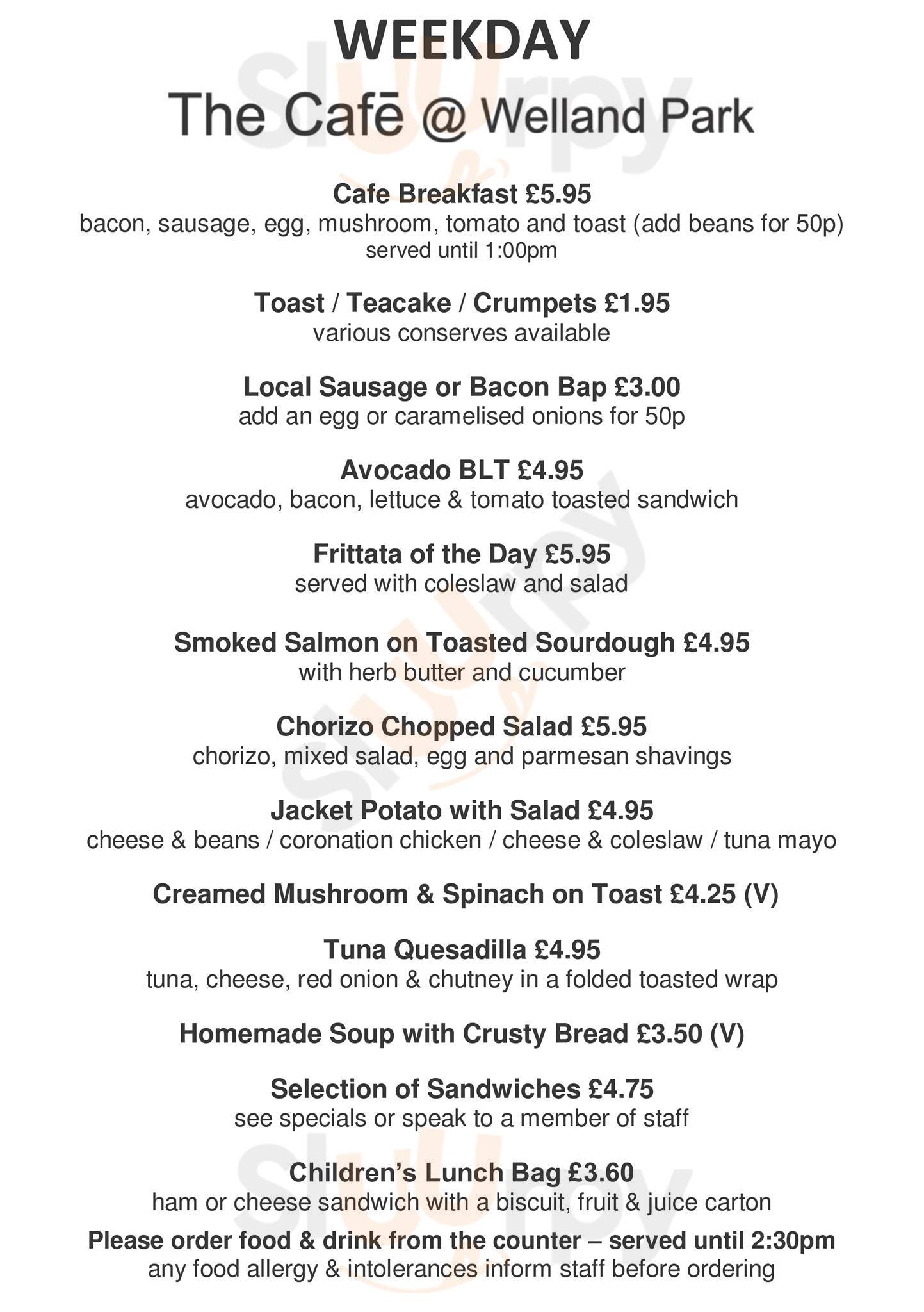 The Cafe At Welland Park menù, Market Harborough Main Menu Sluurpy