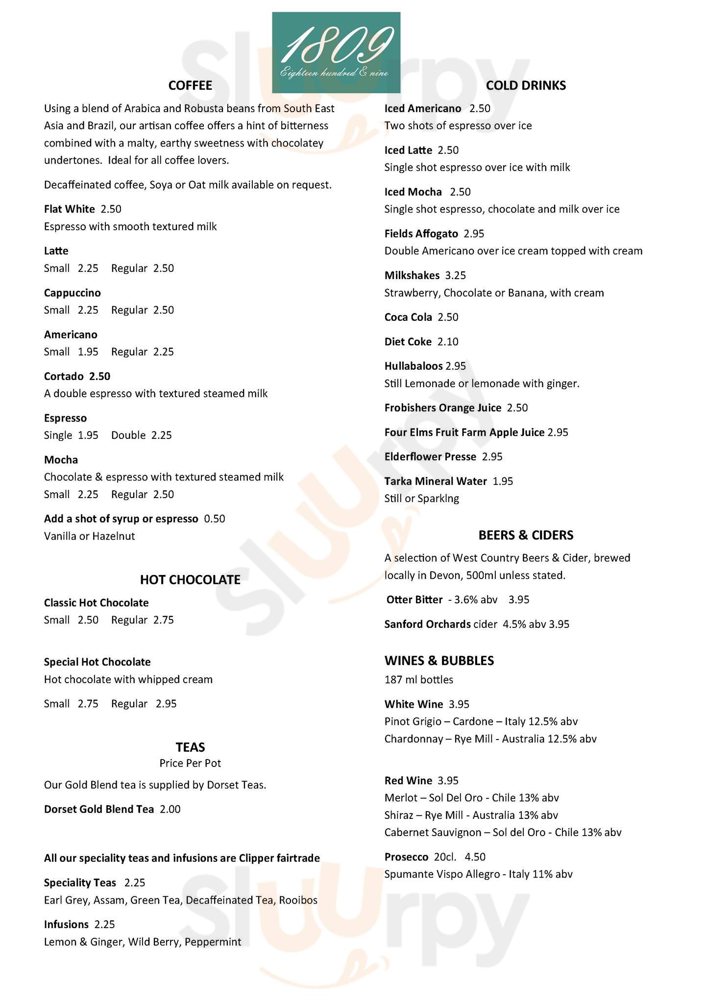 Fields Of Sidmouth Coffee Shop menù, Sidmouth Main Menu Sluurpy