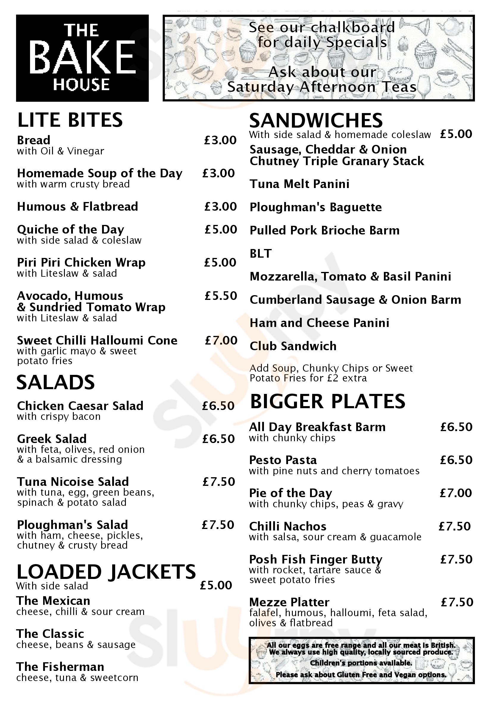 The Bake House menù, Runcorn Main Menu Sluurpy