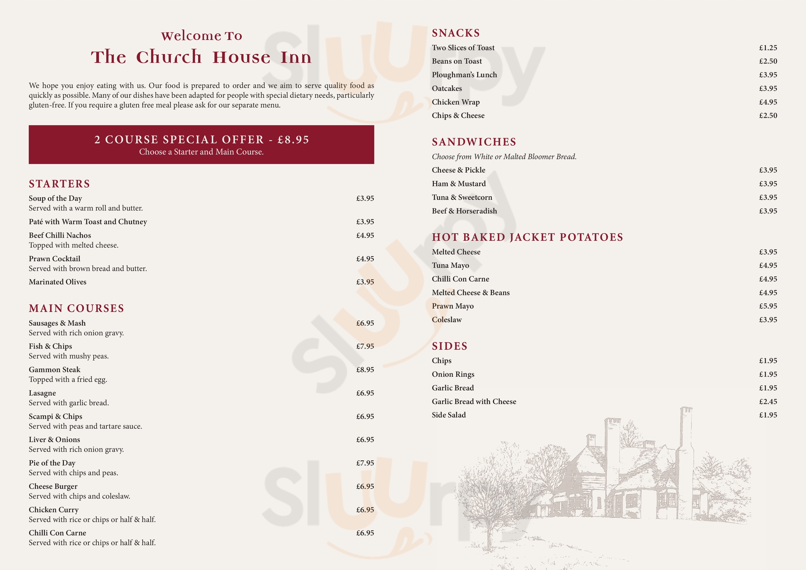 Church House Inn menù, Congleton Main Menu Sluurpy