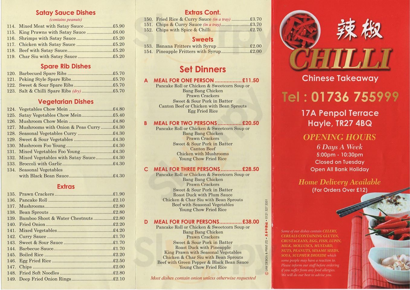 Chilli Chinese Takeaway menù, Hayle Main Menu Sluurpy