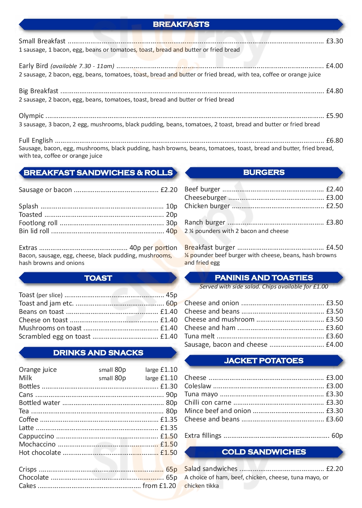 Yates Cafe menù, Swadlincote Main Menu Sluurpy