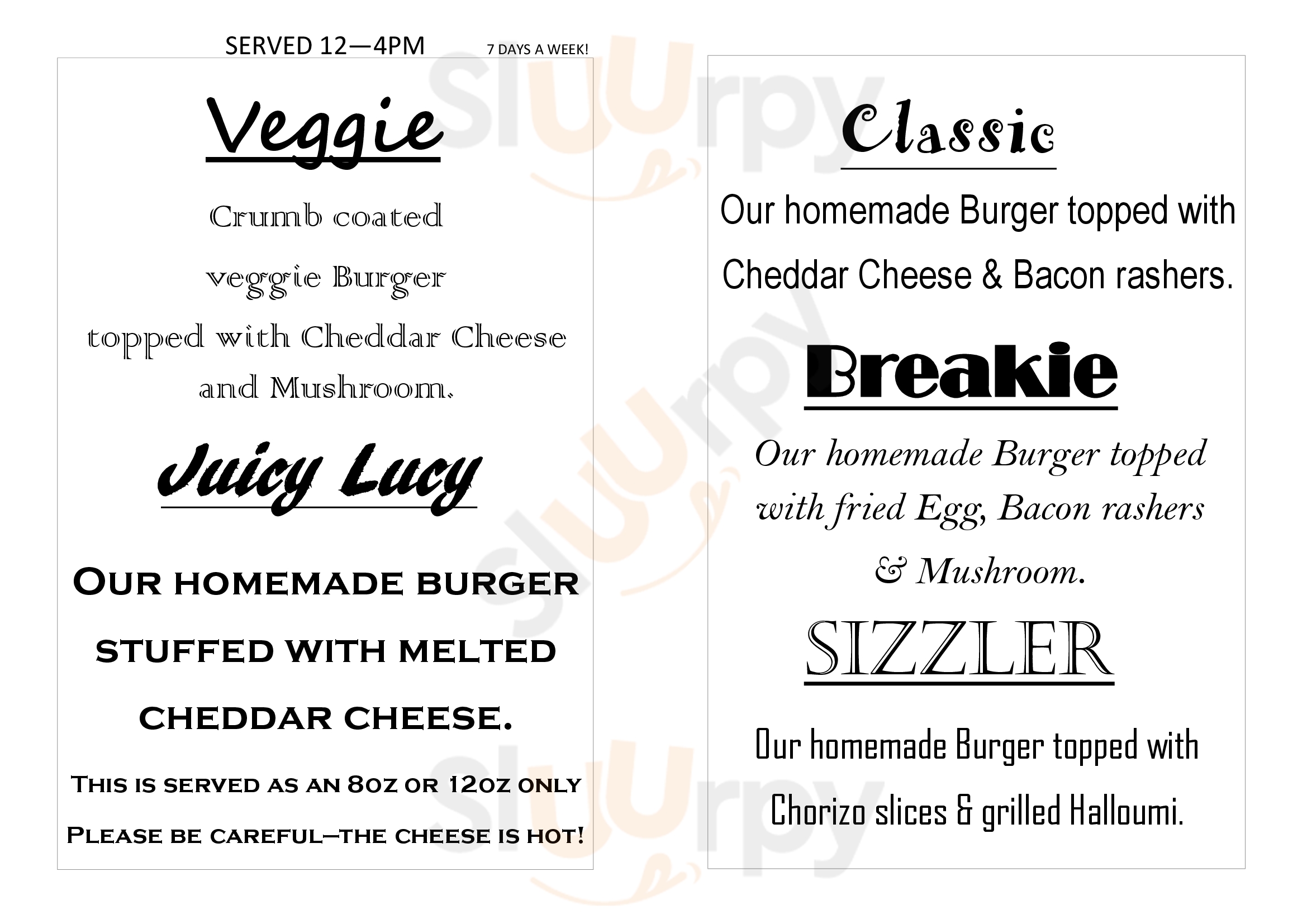 The Steamer menù, Welwyn Main Menu Sluurpy