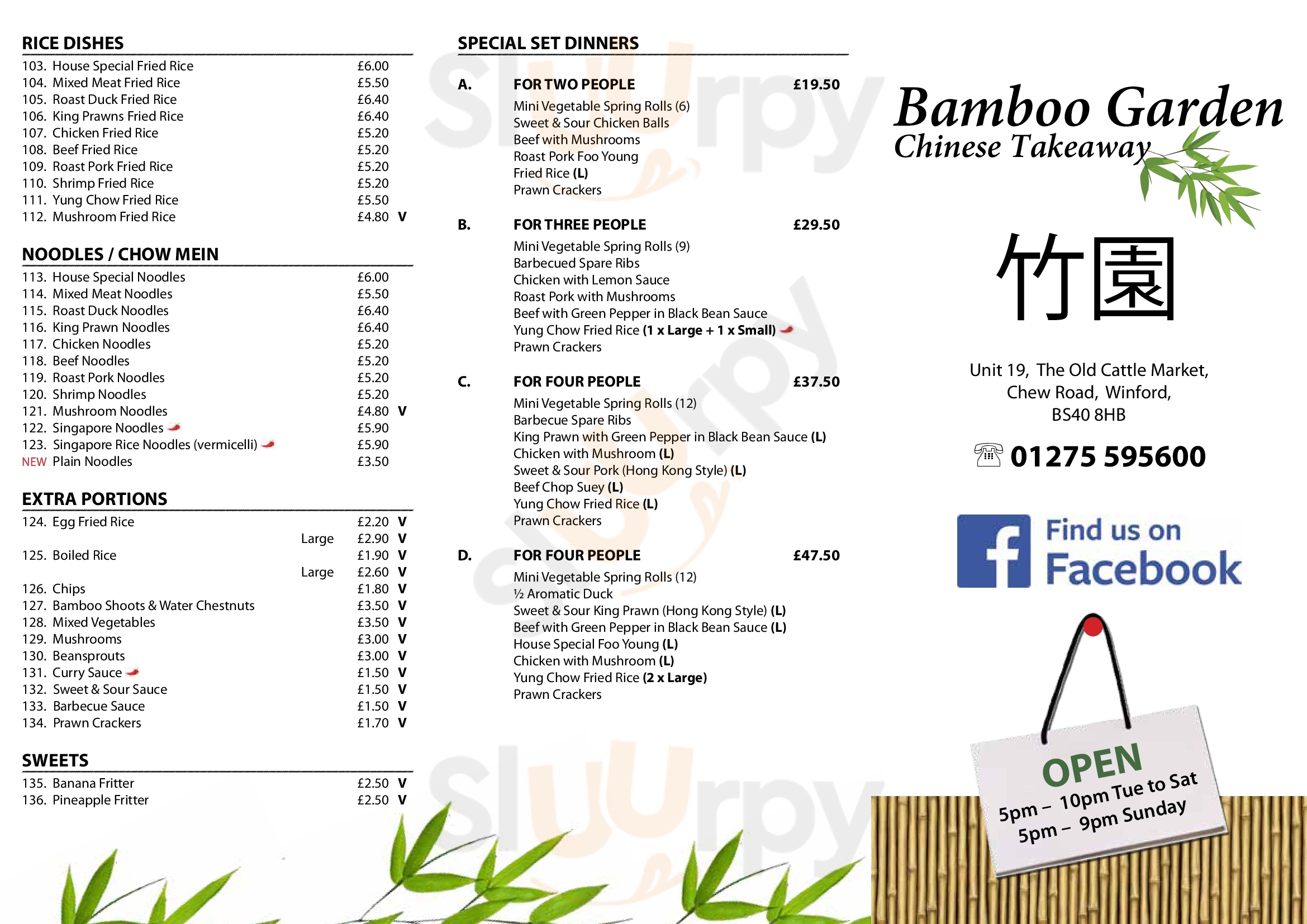 Bamboo Garden menù, Winford Main Menu Sluurpy
