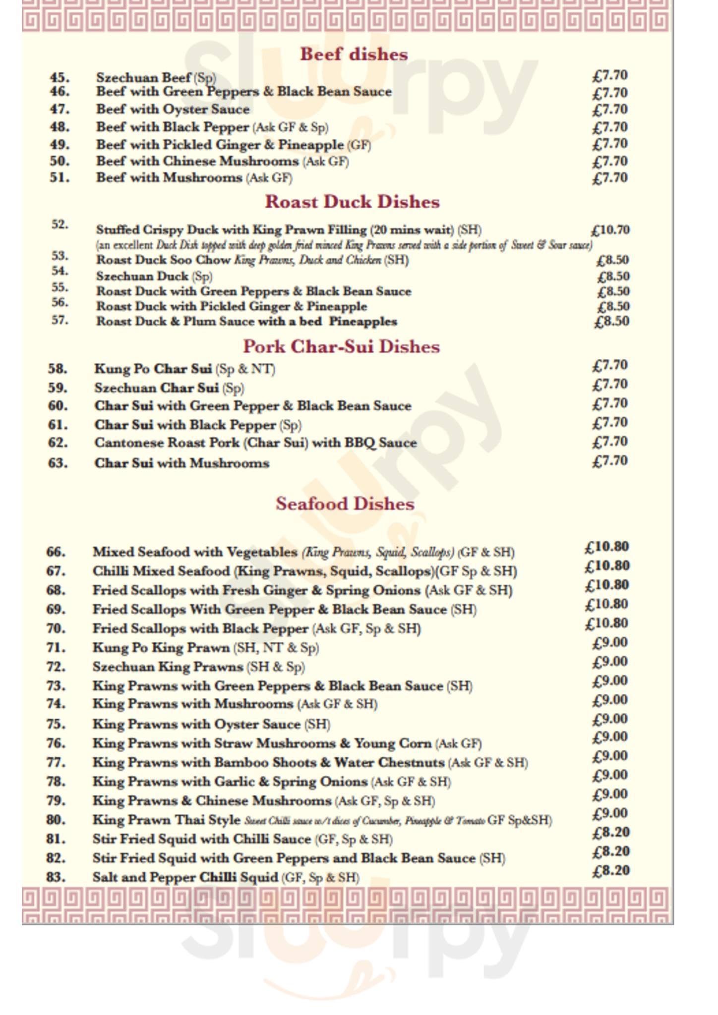 New Jasmine House, Credenhill menù, Credenhill Main Menu Sluurpy