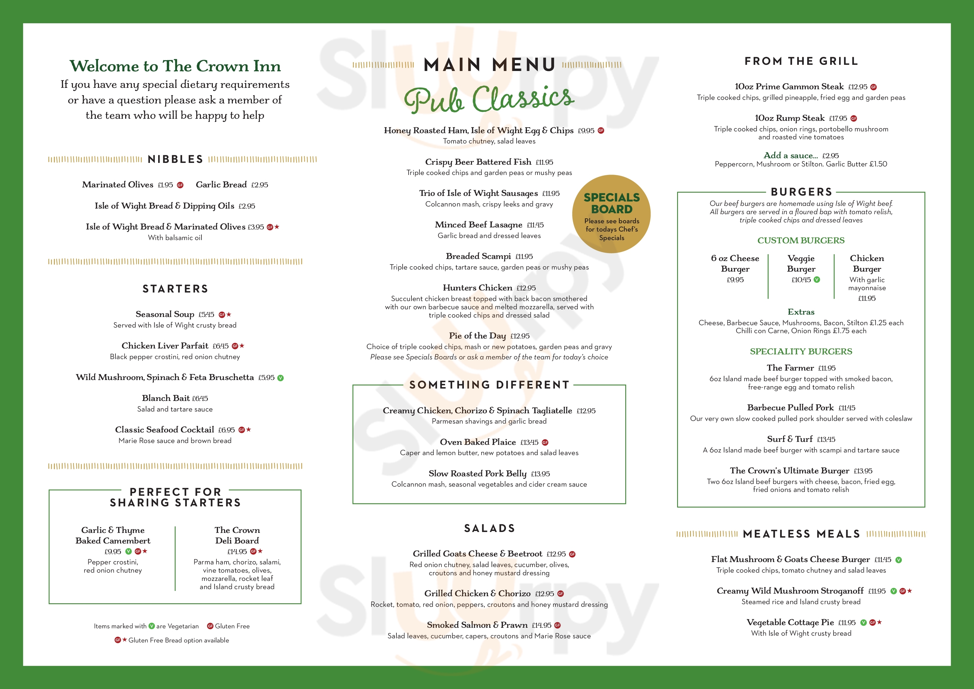 The Crown Inn Shorwell menù, Shorwell Main Menu Sluurpy