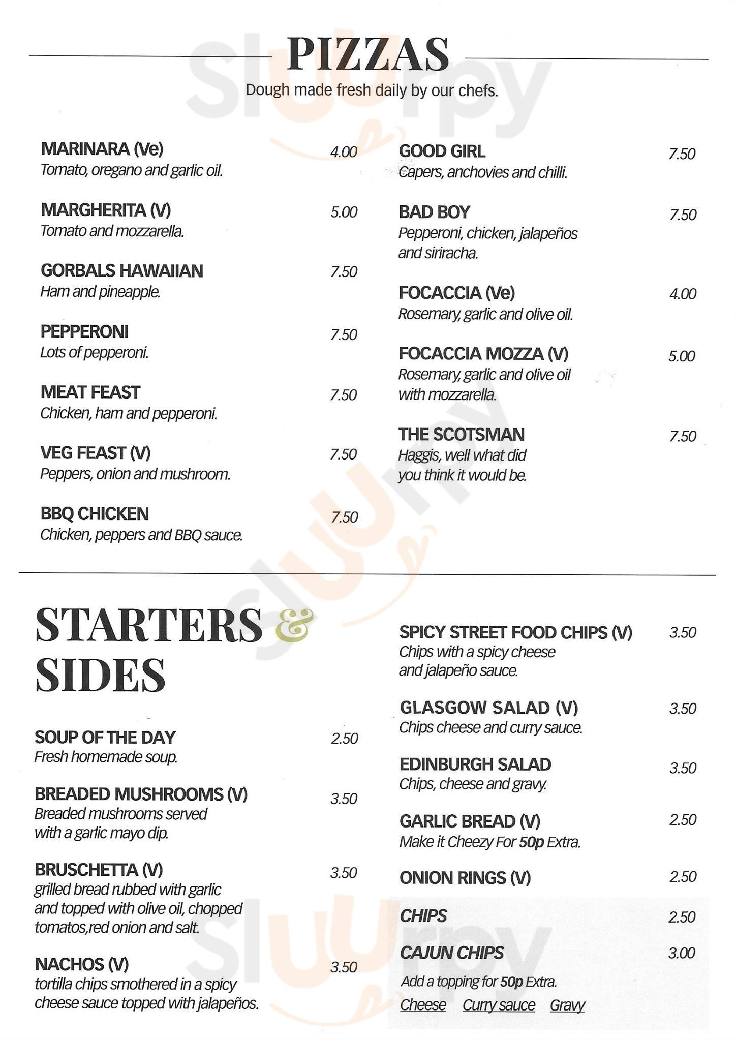 The Clutha Bar menù, Glasgow Main Menu Sluurpy